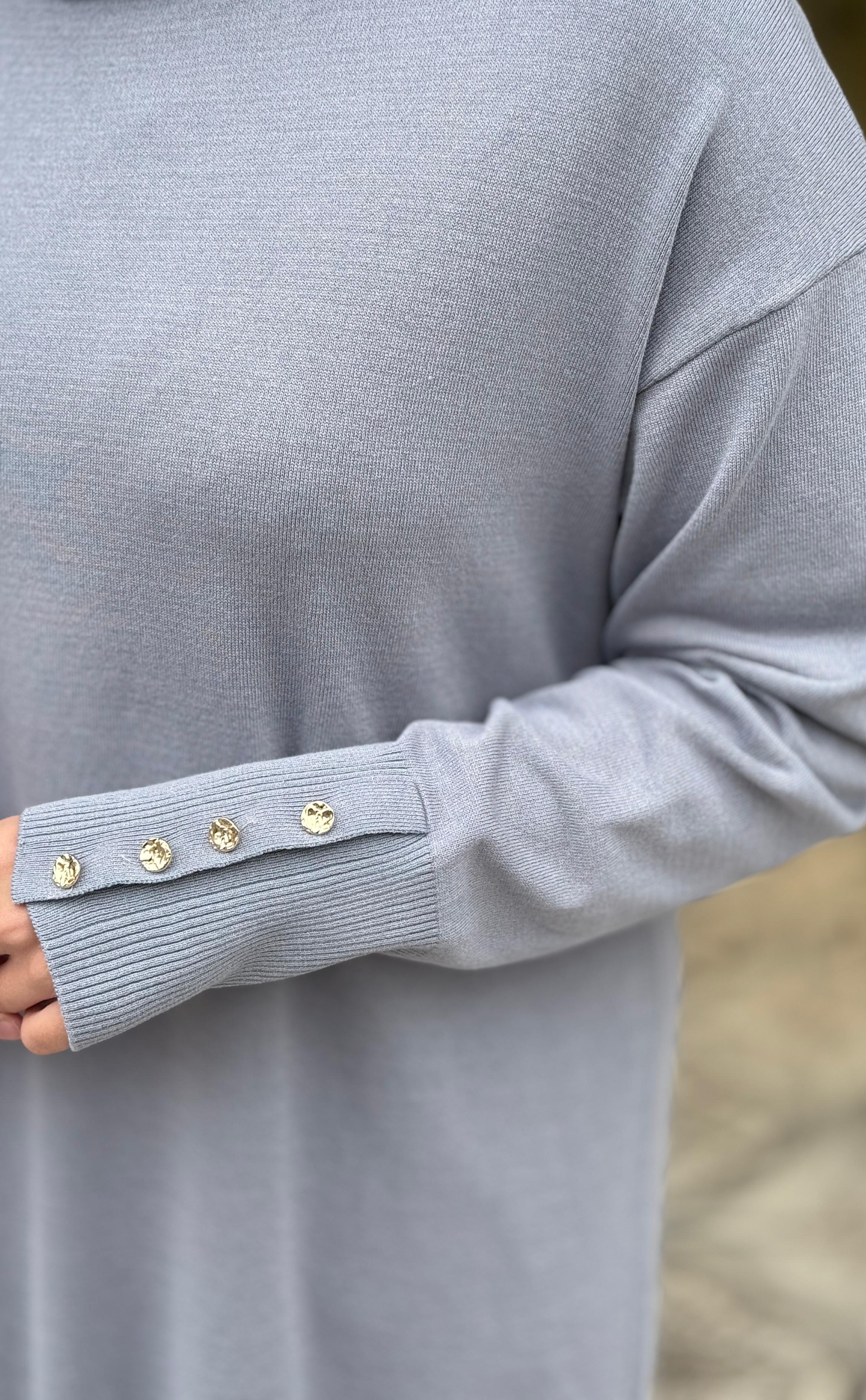 BERRAK DÜĞMELİ TRİKO TUNİK - GRİ