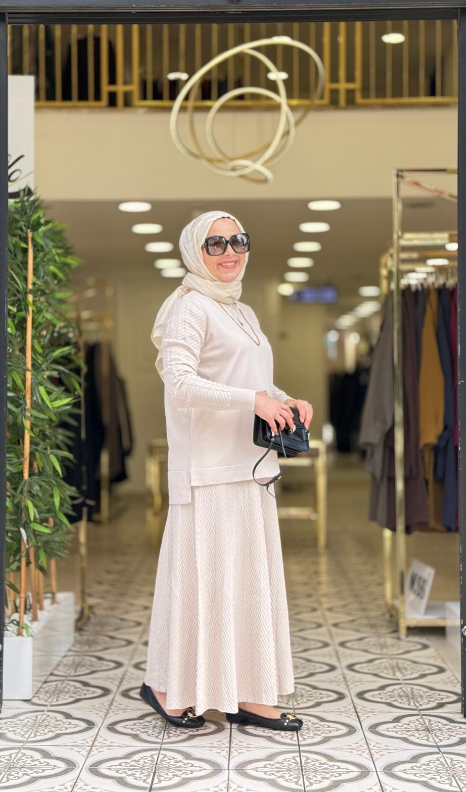 NEHİR ETEKLİ TAKIM - BEJ