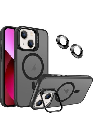 Apple iPhone 15 Şeffaf Kılıf Kamera Lens Korumalı Standlı Klon Lensli Kapak