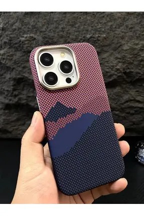 iPhone 15 Pro - Karbon Fiber Kılıf (Magsafe Özellikli) - Bordo-Lacivert