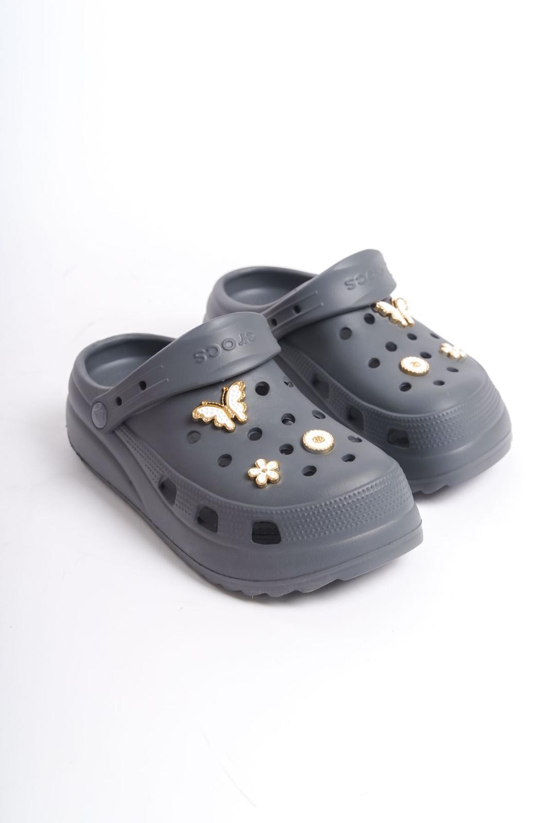 Crocs Sandalet/Terlik Tokalı Koyu Gri