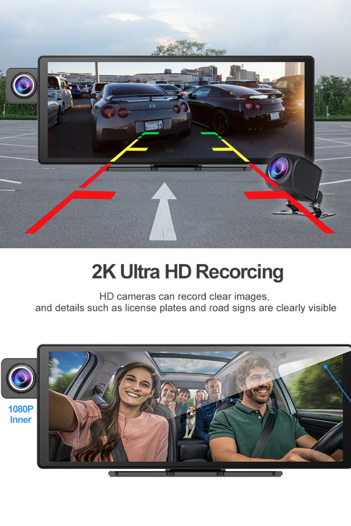 Ekranlı Carplay Apple Android Uyumlu 10.3 inç 2K Görüntü Arka/Ön/İç Görüş Kameralı Araç Ekranı