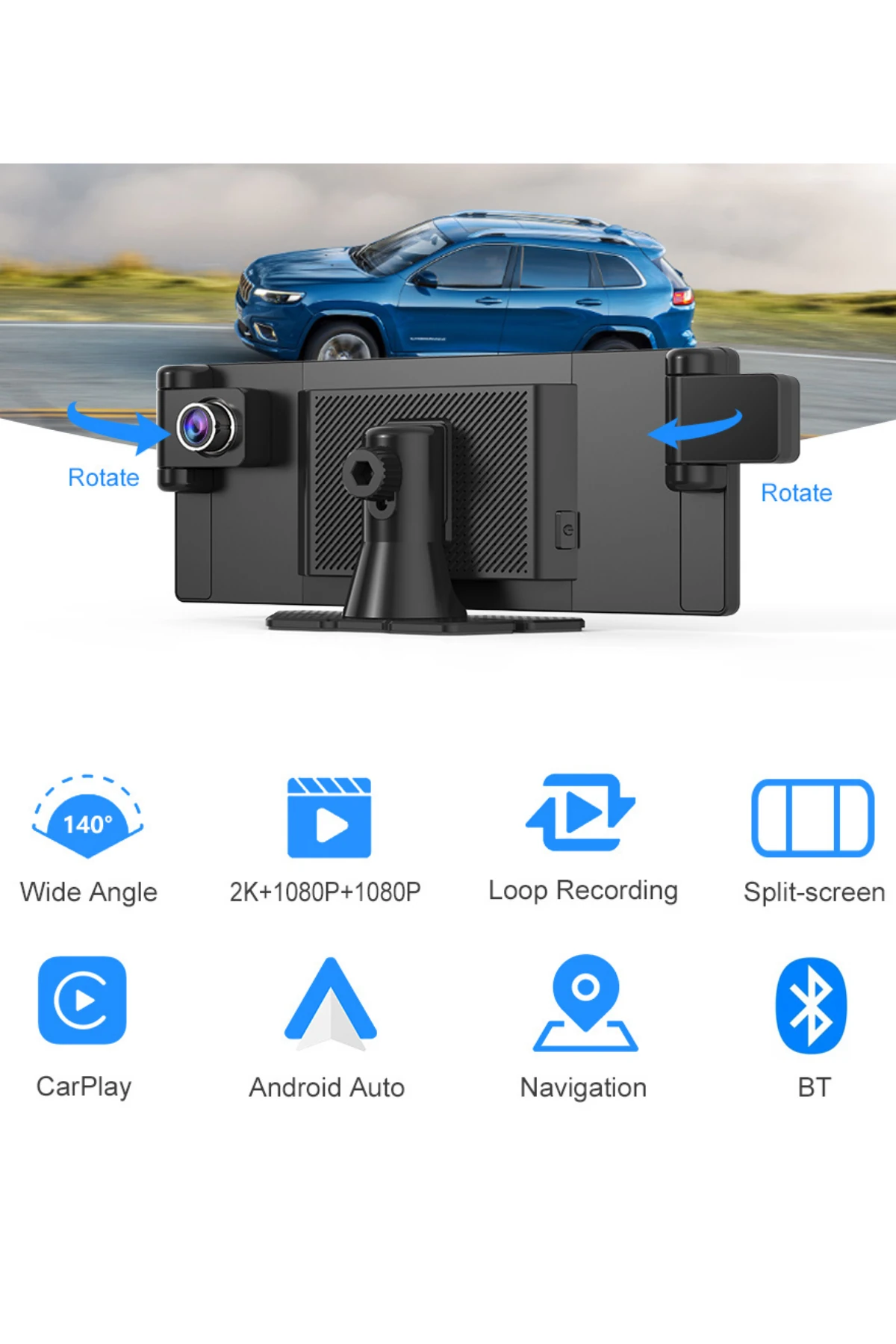 Ekranlı Carplay Apple Android Uyumlu 10.3 inç 2K Görüntü Arka/Ön/İç Görüş Kameralı Araç Ekranı