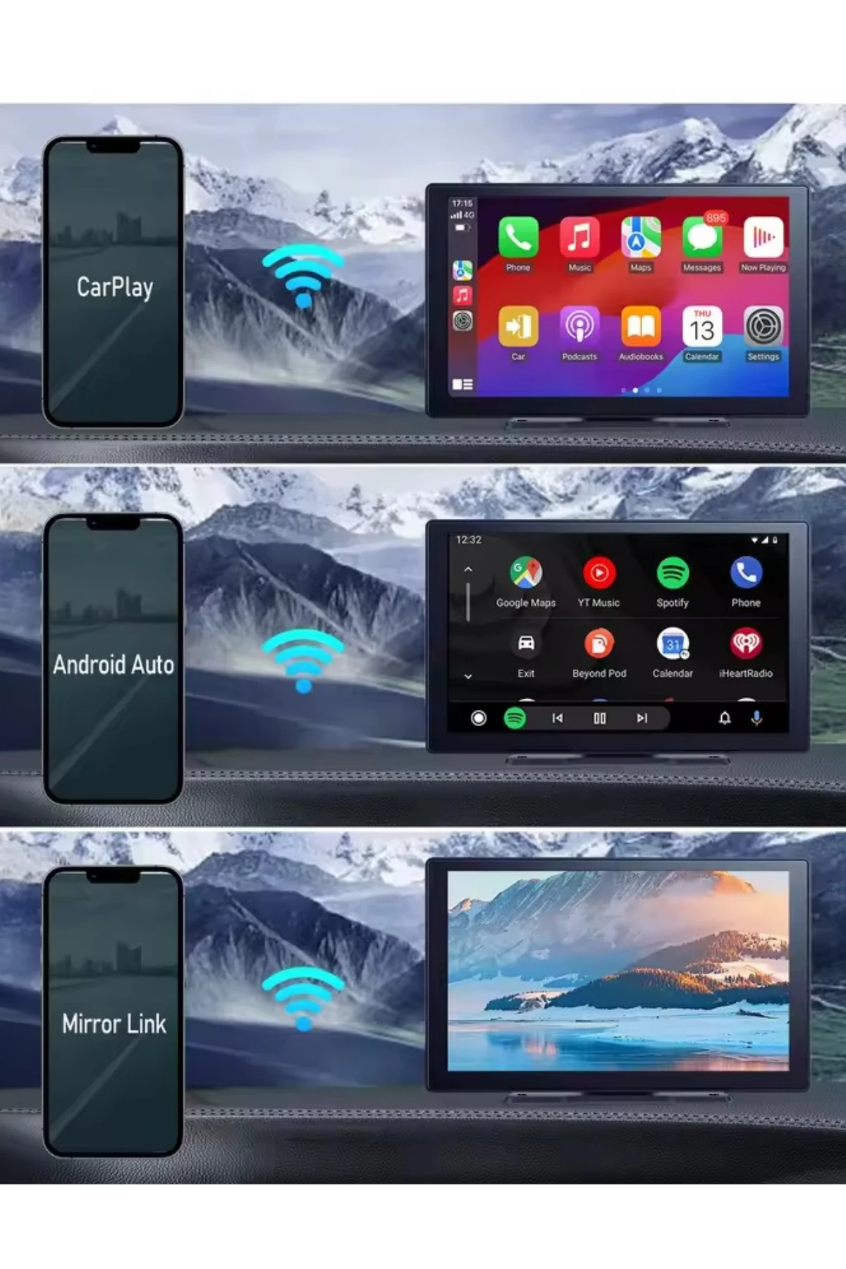  Ekranlı Carplay Apple Android Uyumlu 9.2 inç 4K Görüntü Arka/Ön Görüş Kameralı Araç Ekranı