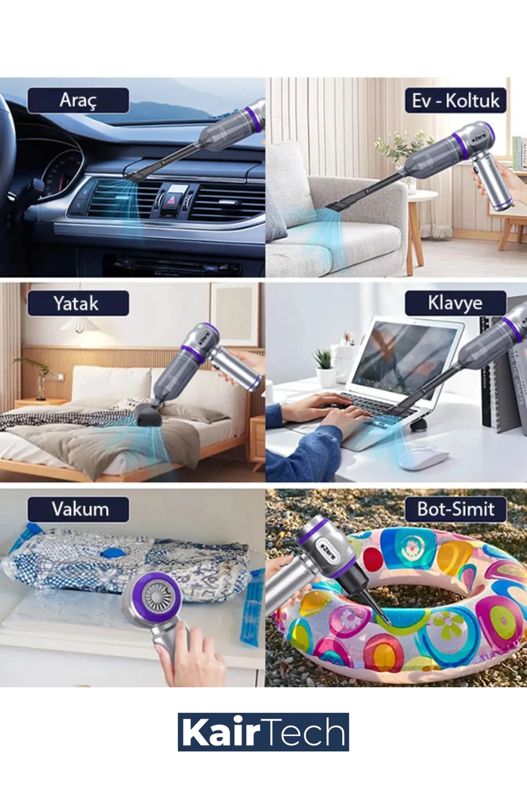 Kairtech  16000Pa Güçlü Vakumlu Kablosuz Üflemeli  Araç Süpürgesi