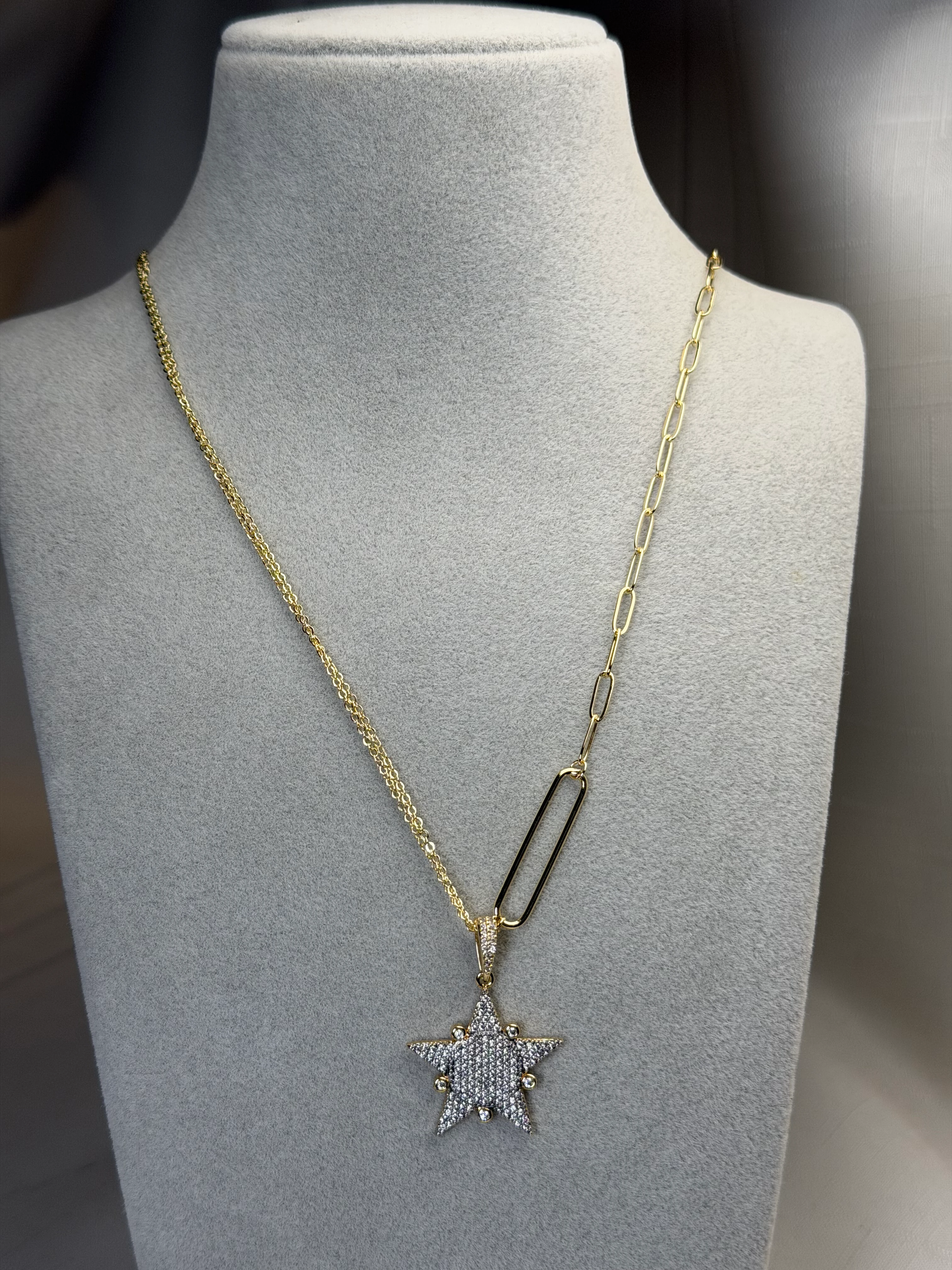 Özel Seri Gold Renk Mix Zincir Yıldız Kolye