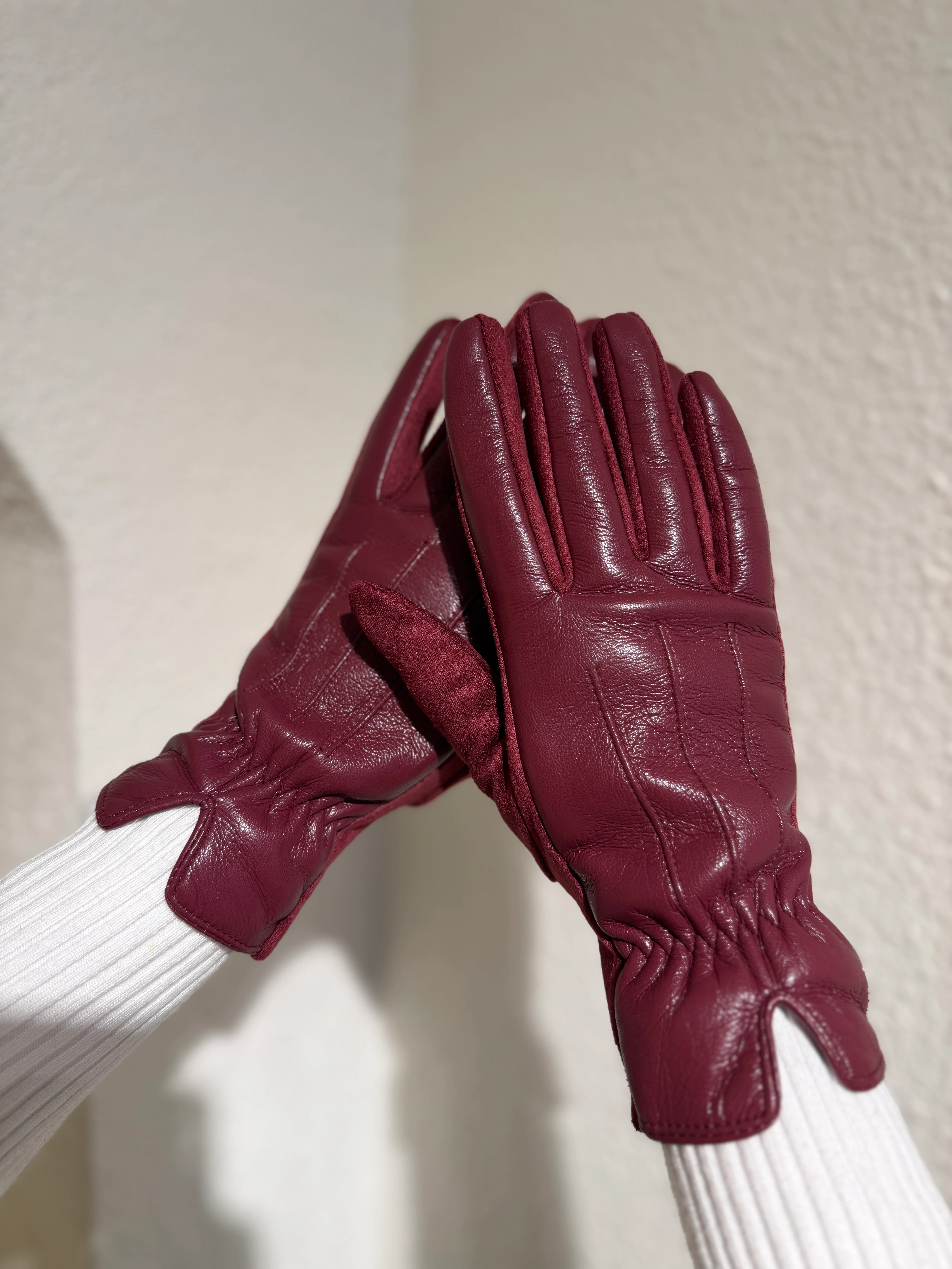 Deri Dokunmatik Bordo Eldiven