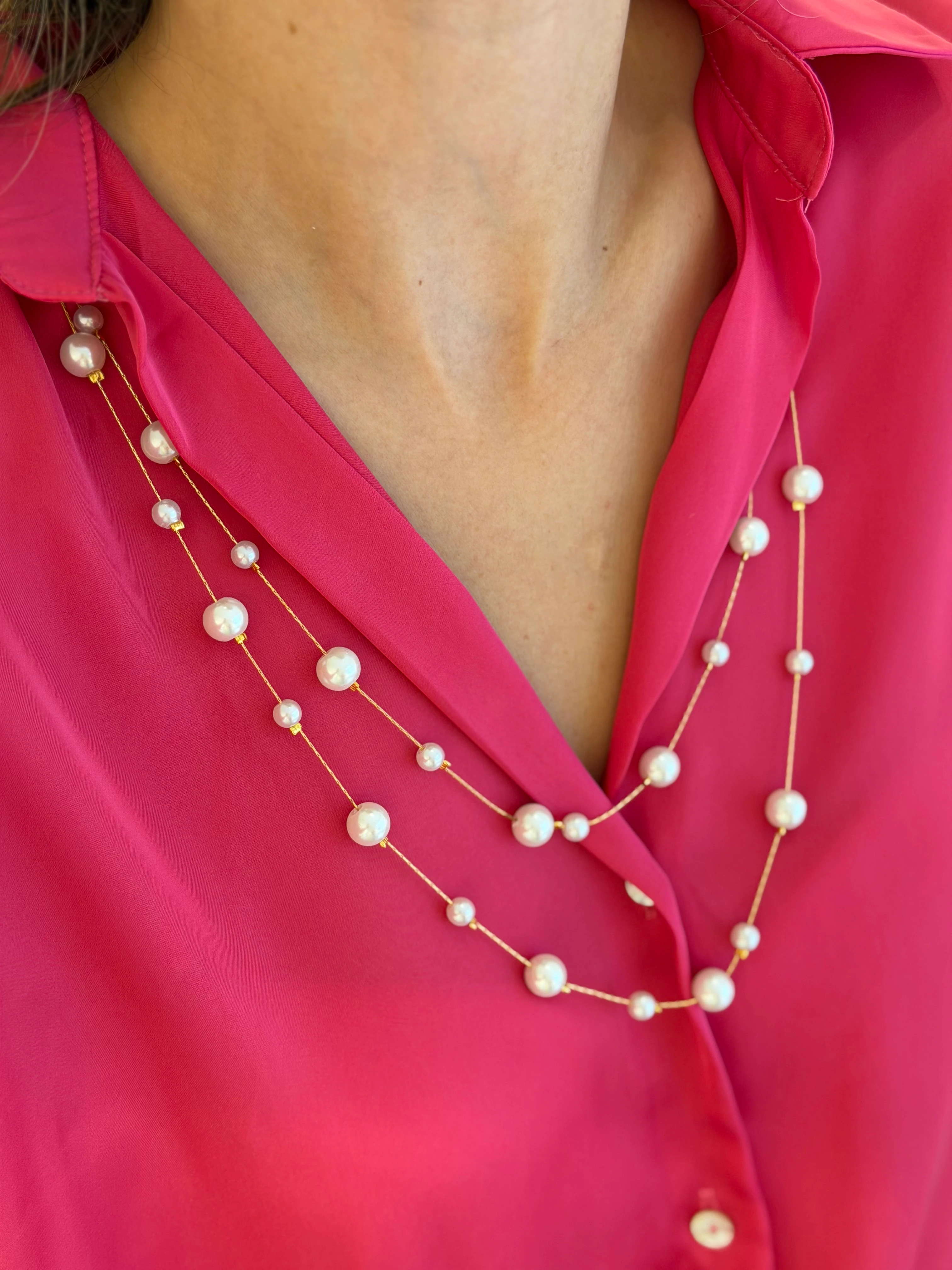 Gold Renk İkili İnci Kolye 70cm