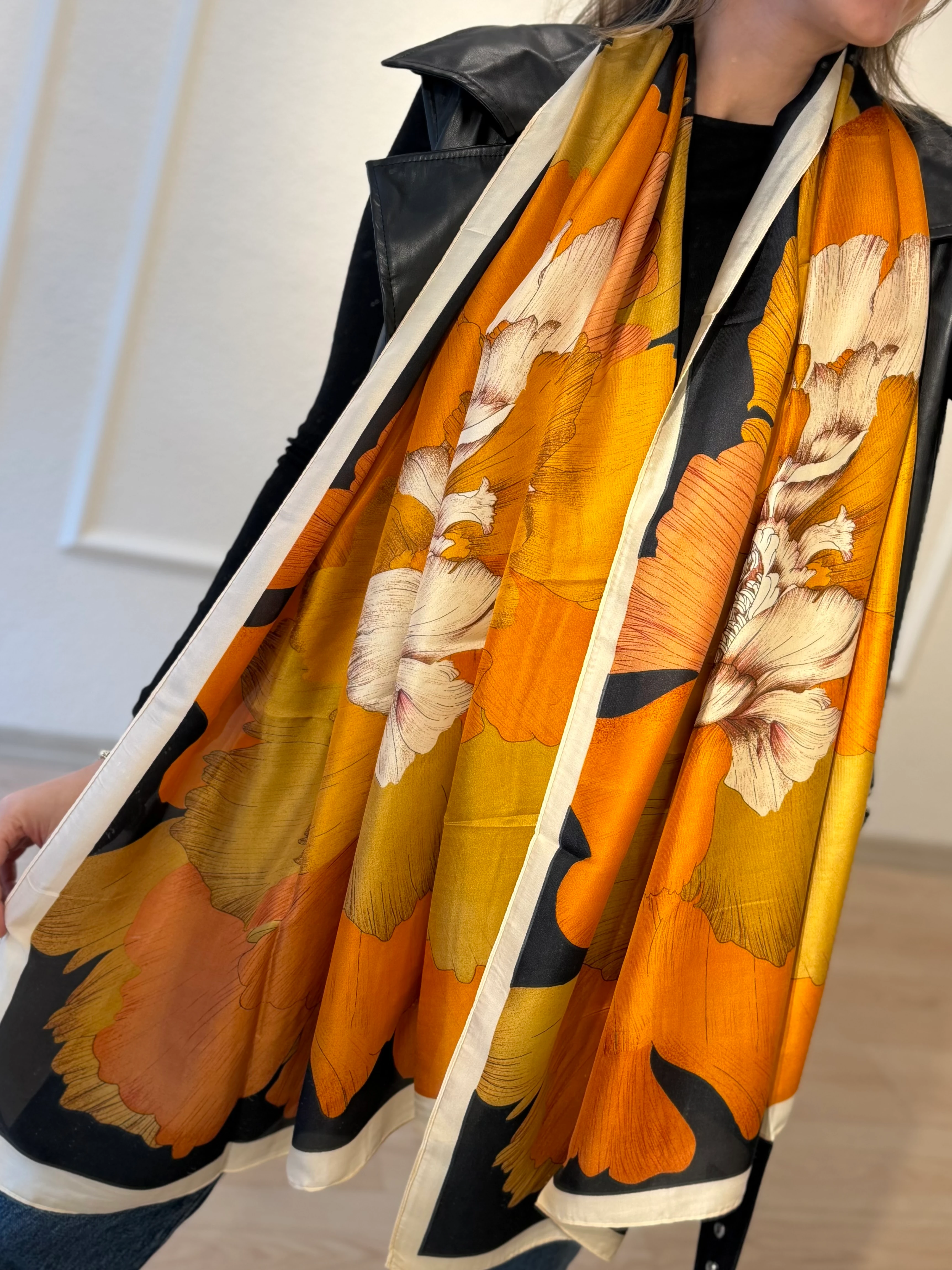 Turuncu Çiçek Fular Şal 90*180 cm