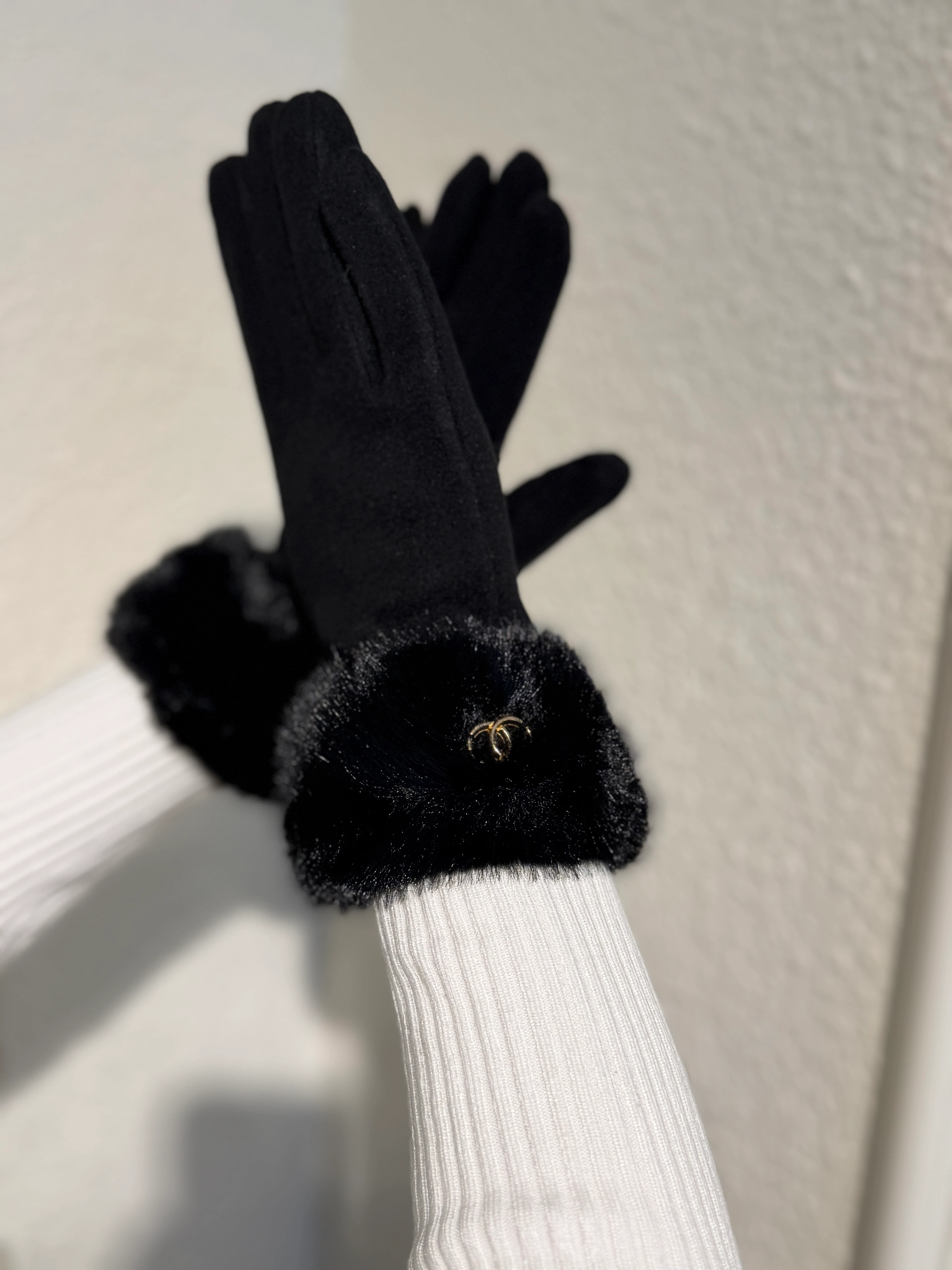 Kürklü Dokunmatik Siyah Eldiven