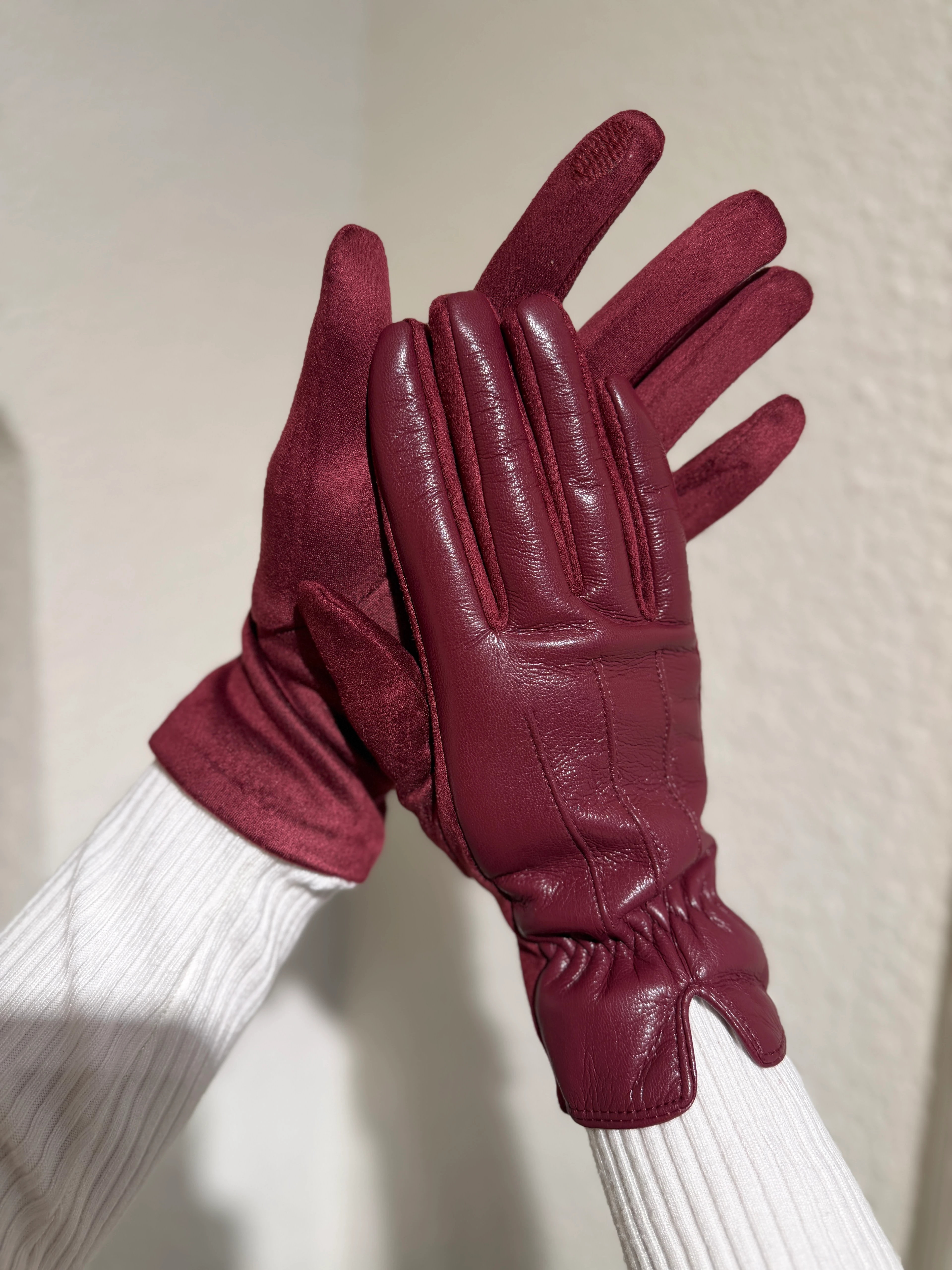 Deri Dokunmatik Bordo Eldiven