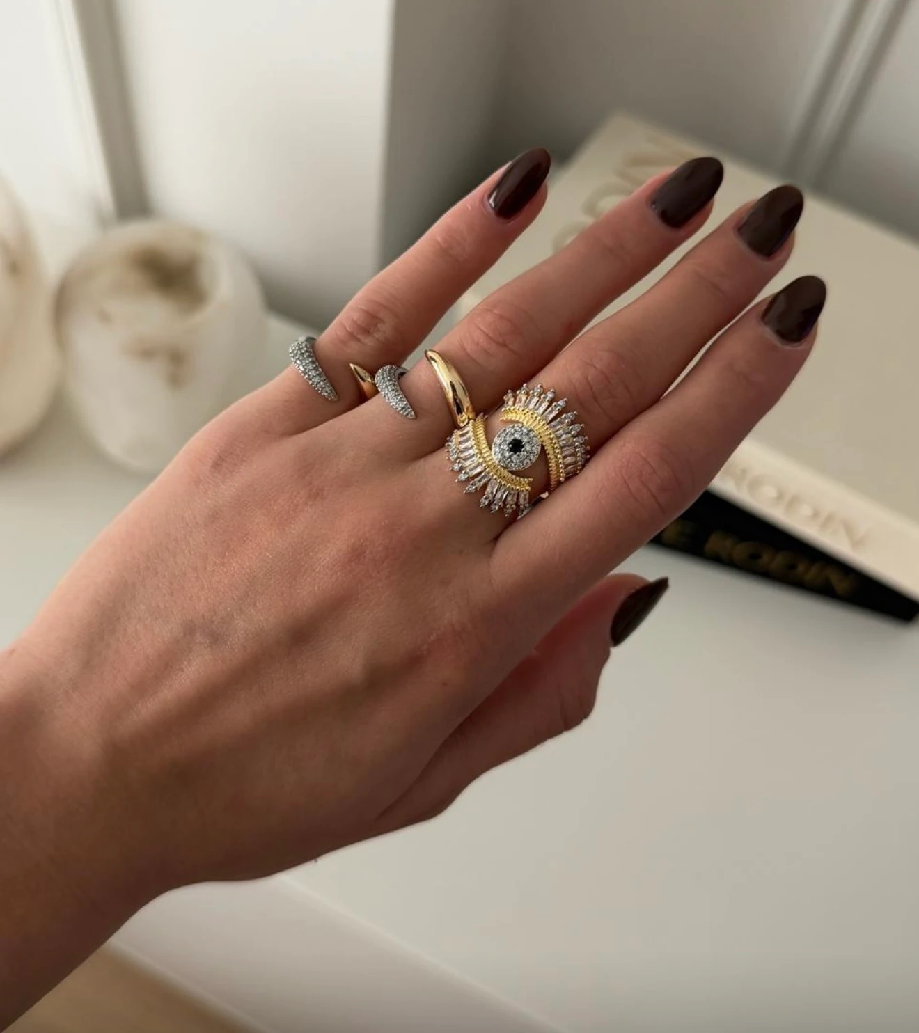 Özel Seri Marka Model Gold Taşlı Göz Yüzük