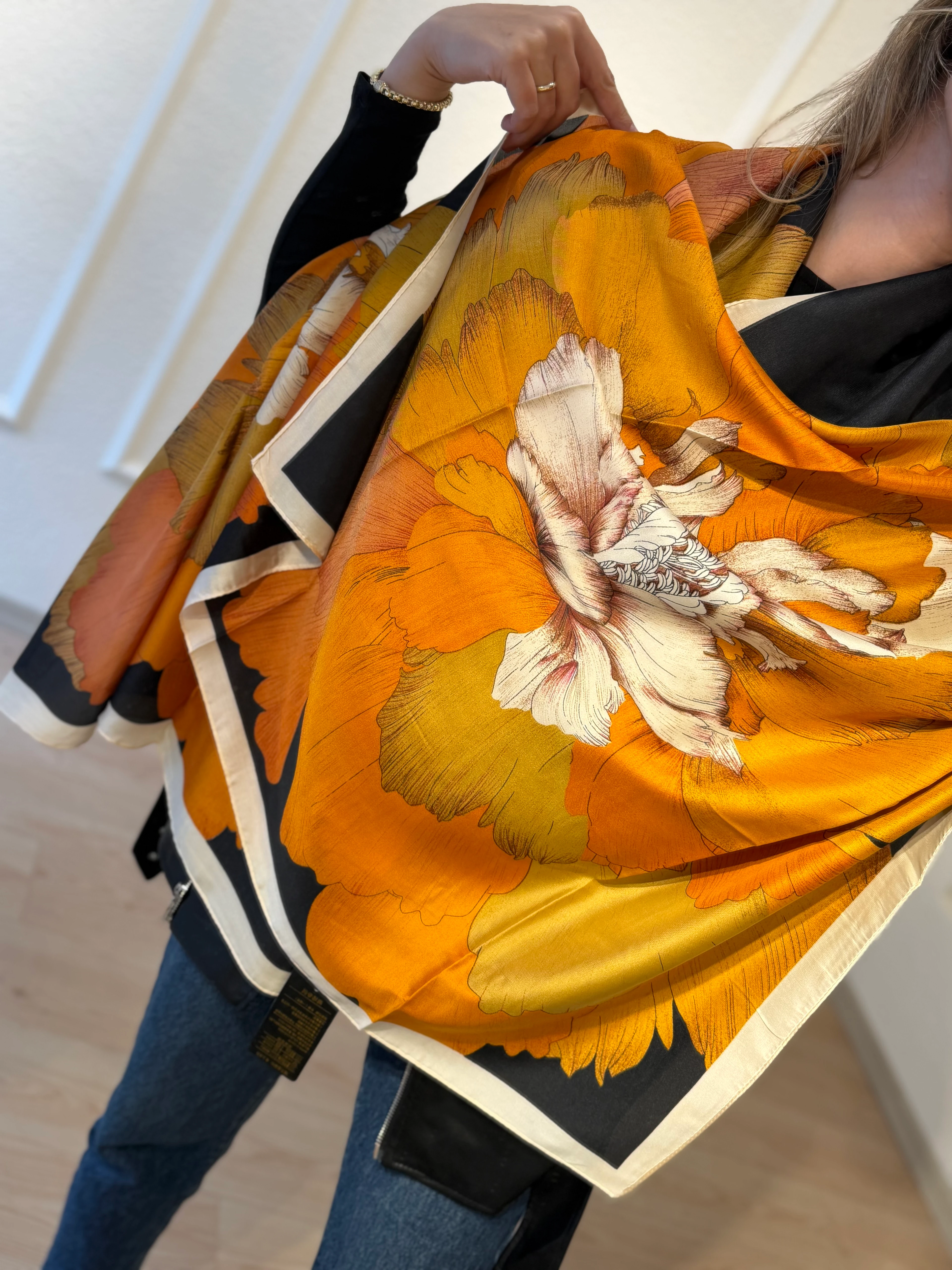 Turuncu Çiçek Fular Şal 90*180 cm