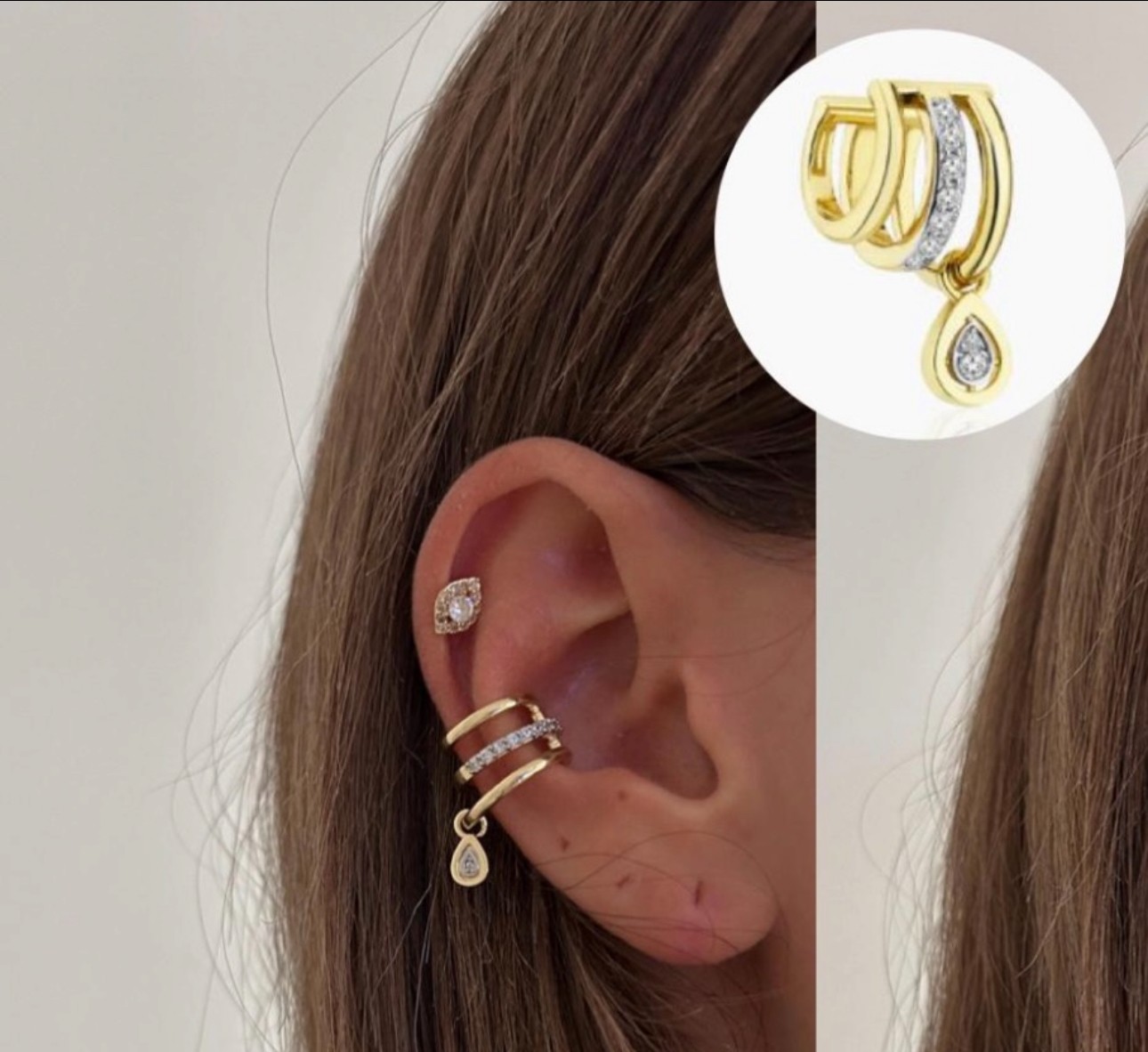 Özel Seri Taşlı Gold Renk Kıkırdak Küpe