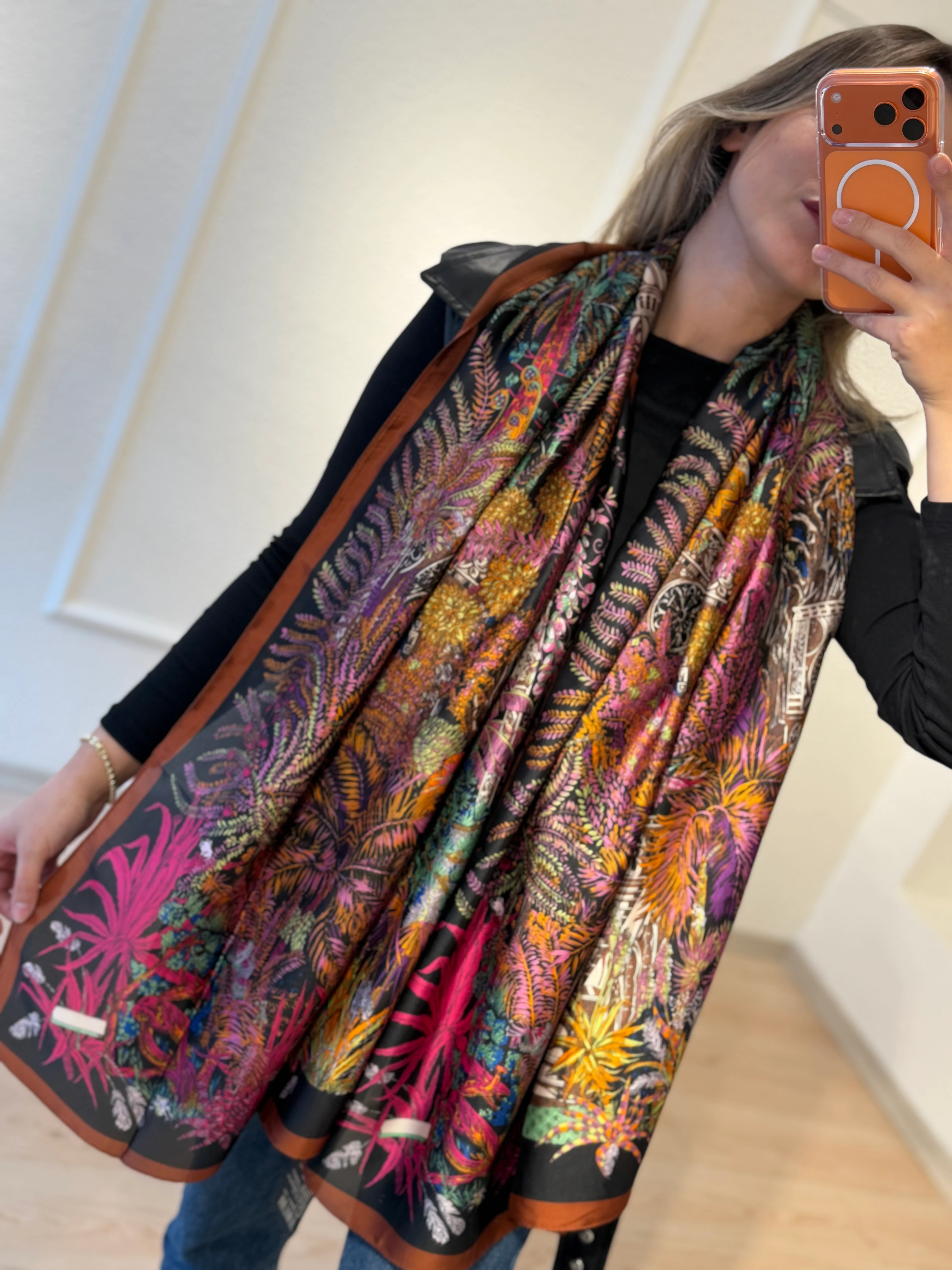 Mor Renk Çiçek Desen Fular Şal 90*180cm 