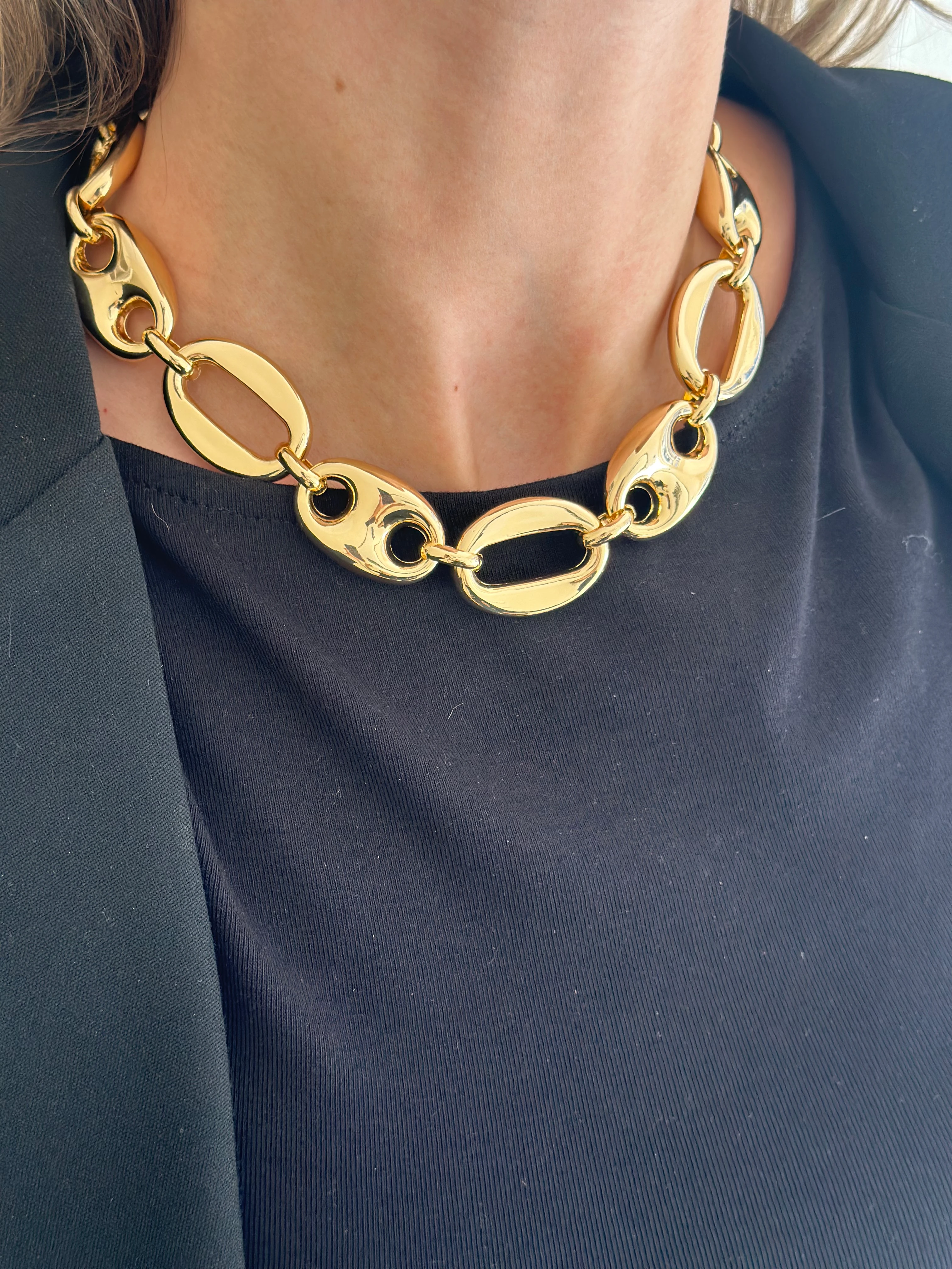 Özel Seri Gold Renk Kalın Düğme Zincir Kolye