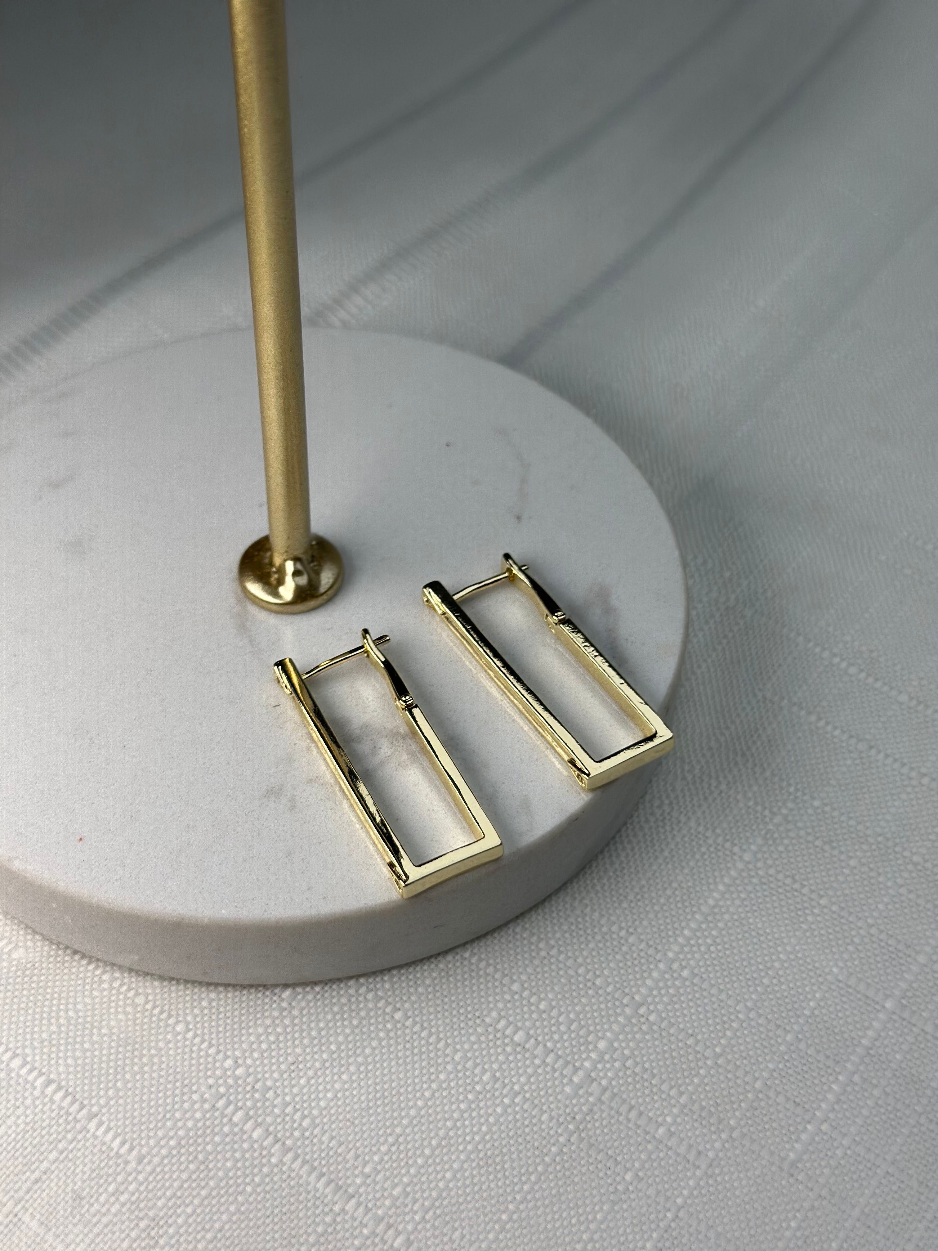 Gold Renk Dikdörtgen Küpe