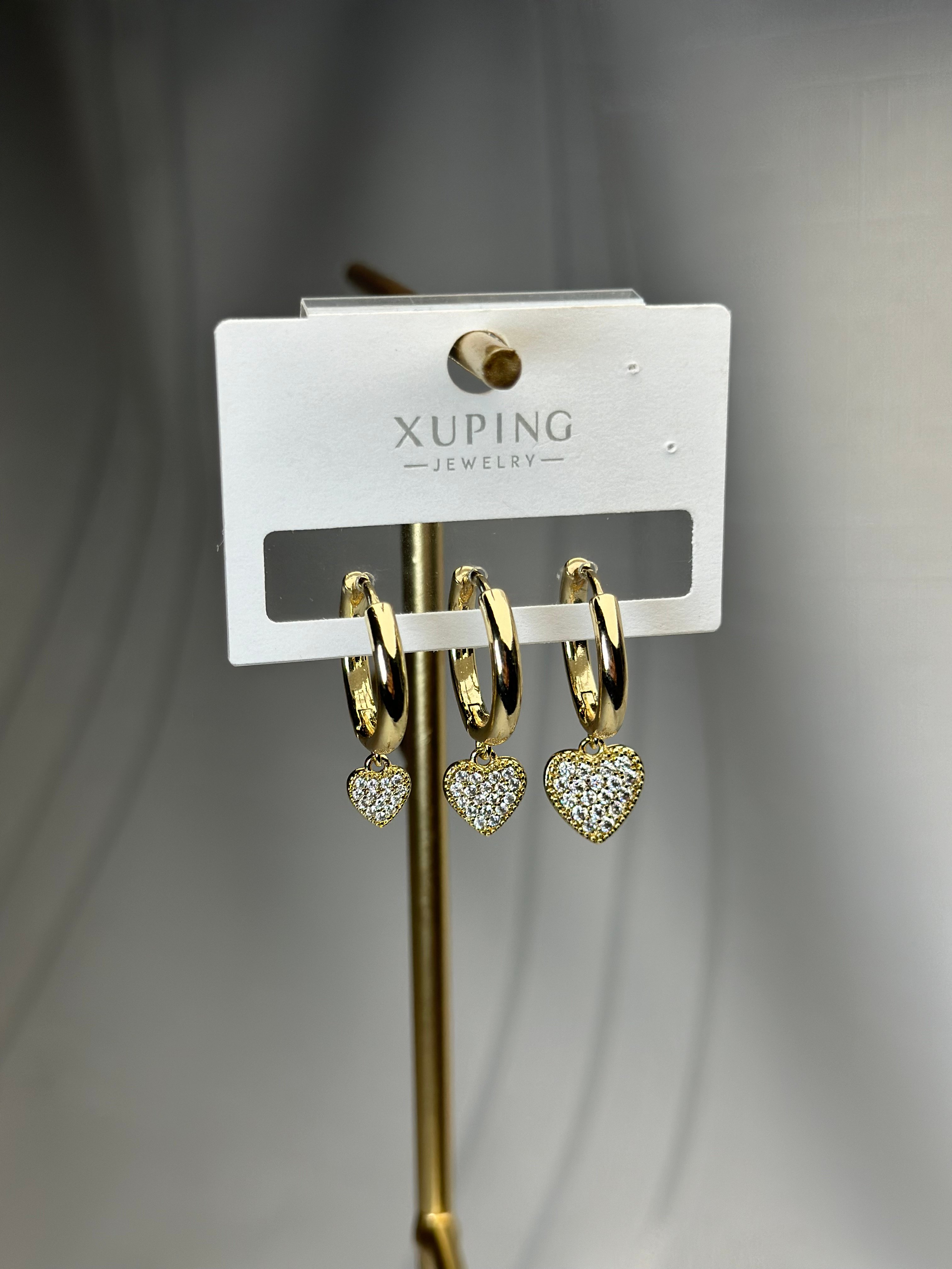Xuping 14k Kalp Üçlü Halka Küpe