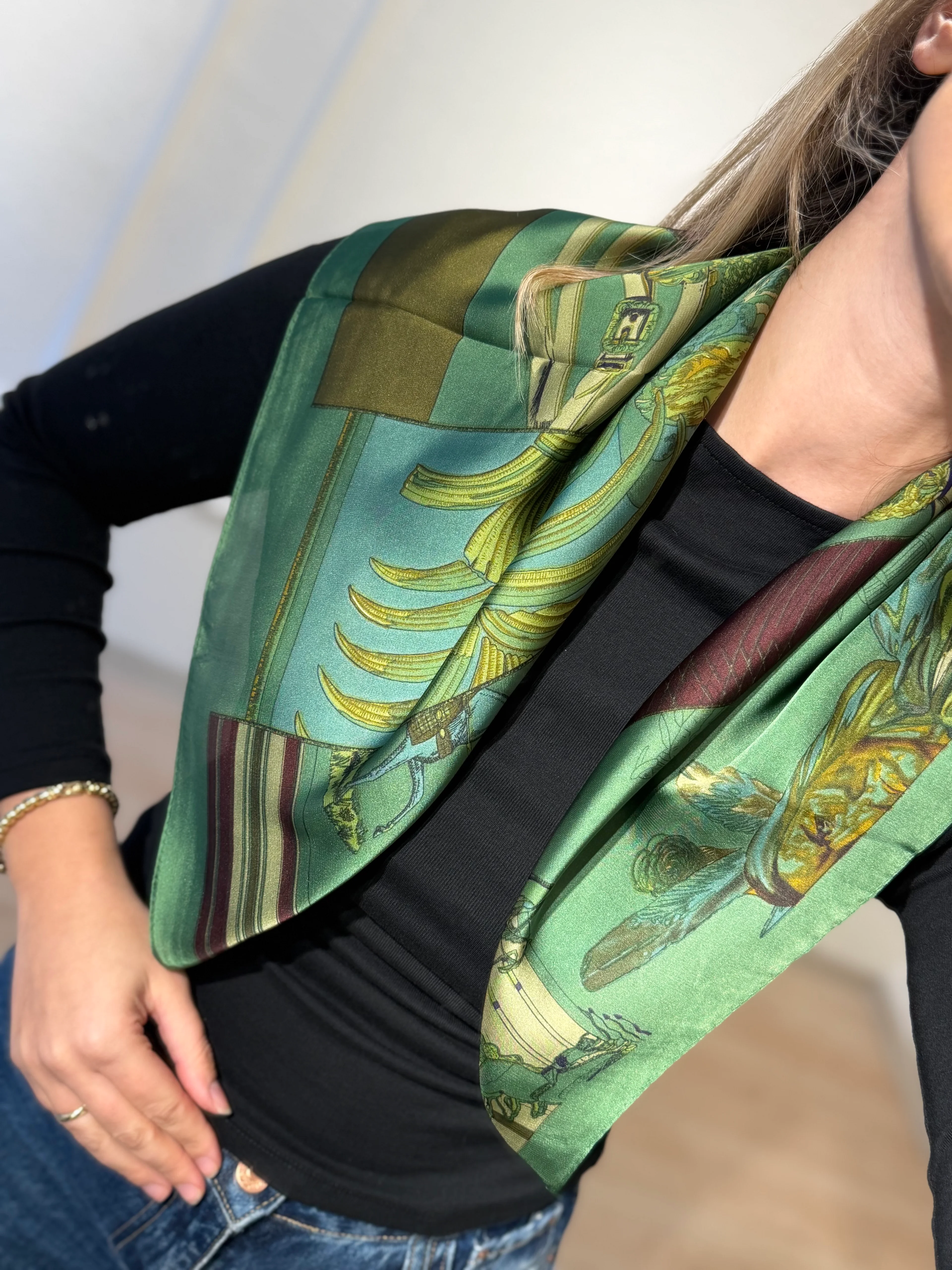 Yeşil Kahve Detay Fular 70*70cm