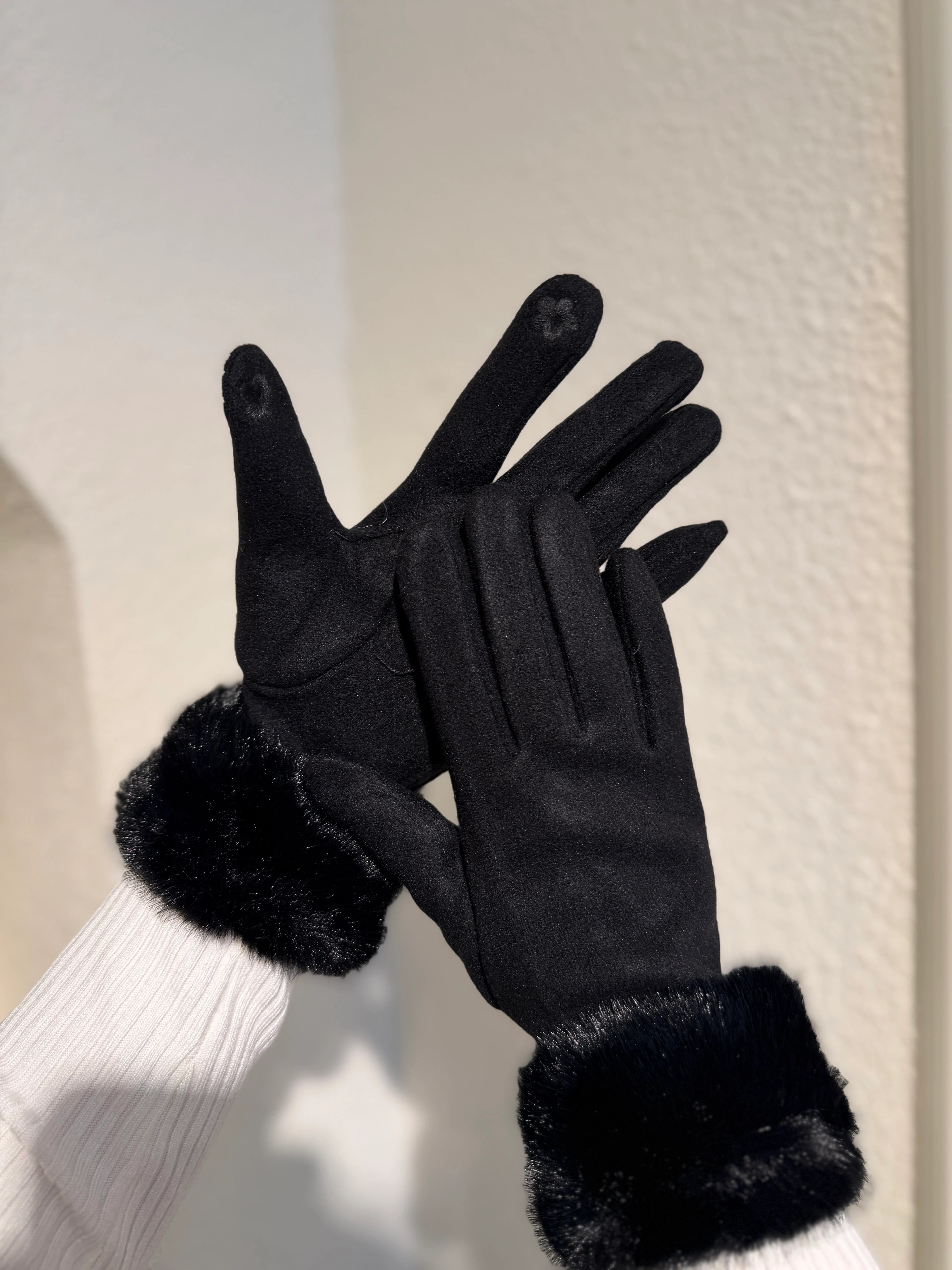 Kürklü Dokunmatik Siyah Eldiven