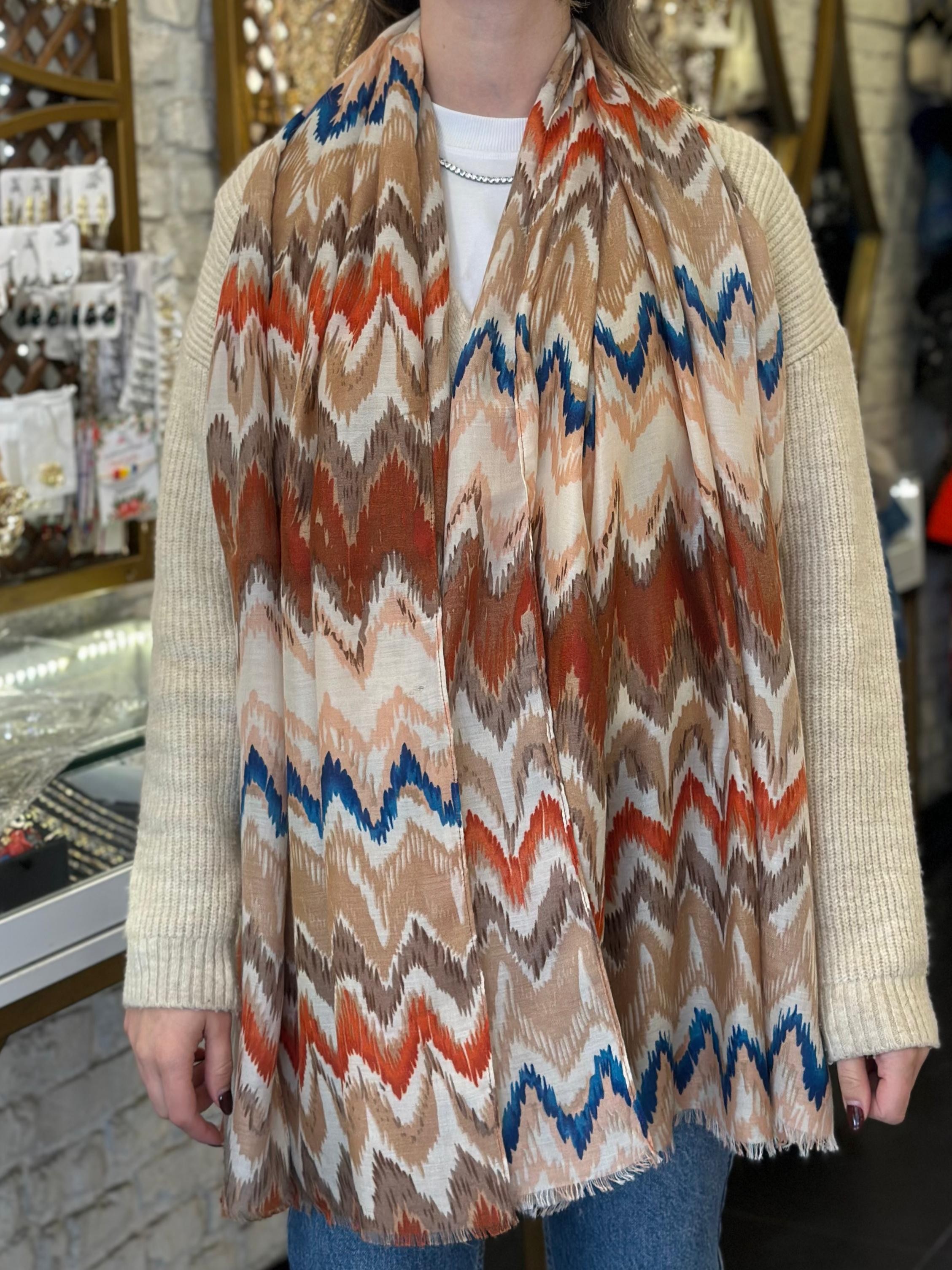 Renkli Zigzag Desen Şal