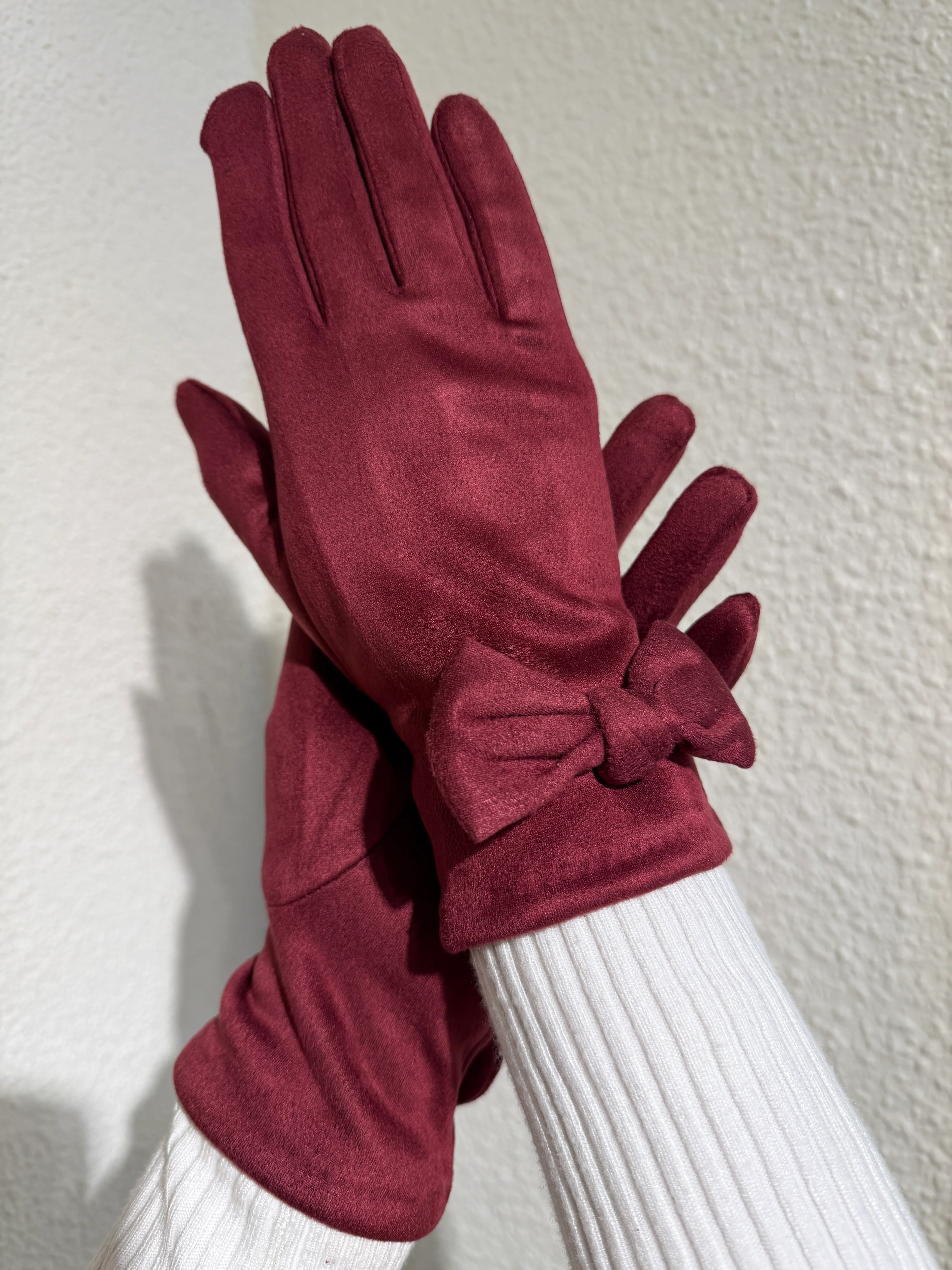 Fiyonklu Süet Bordo Eldiven