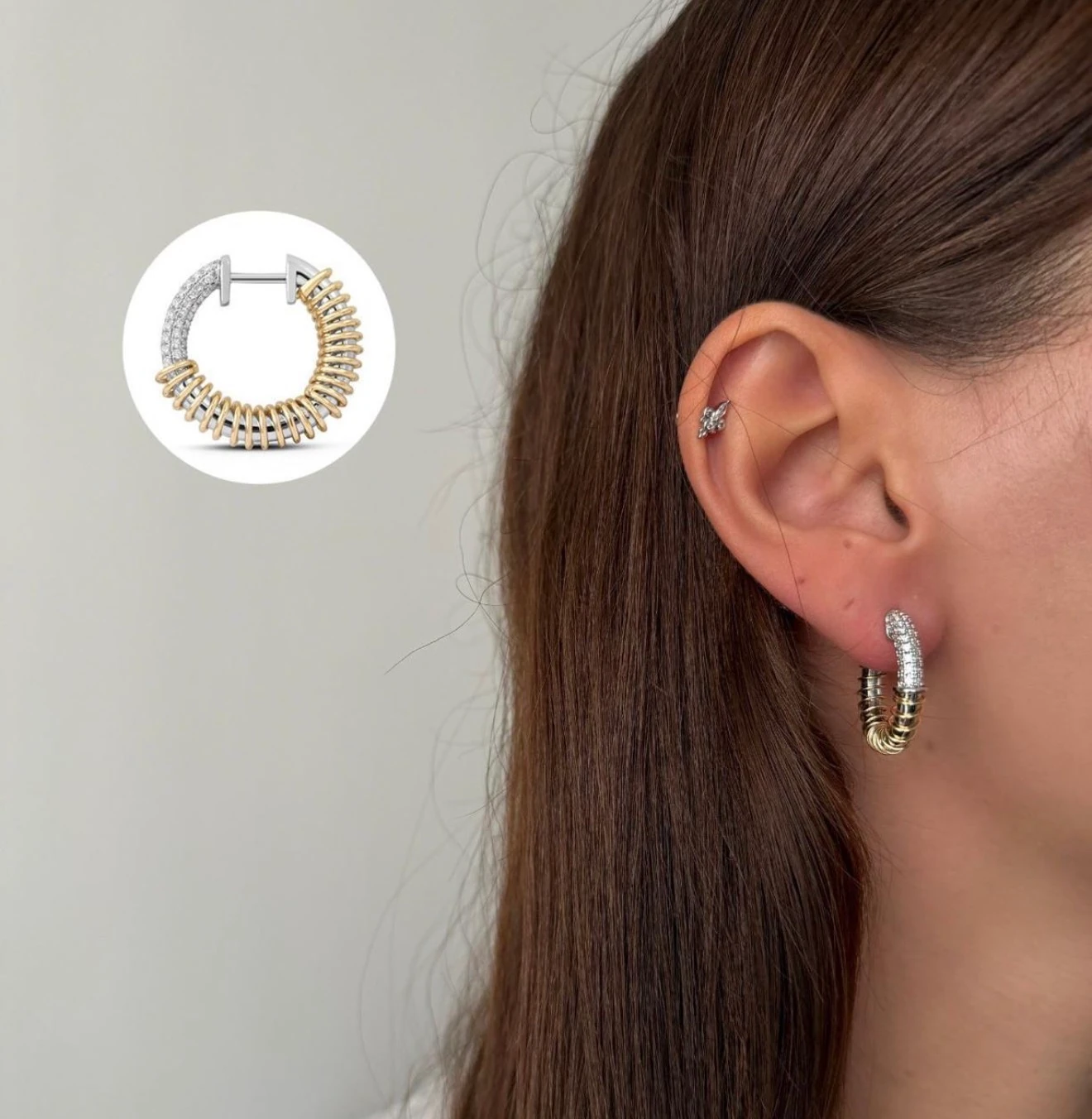 Özel Seri Çift Renk Taşlı Halka Küpe