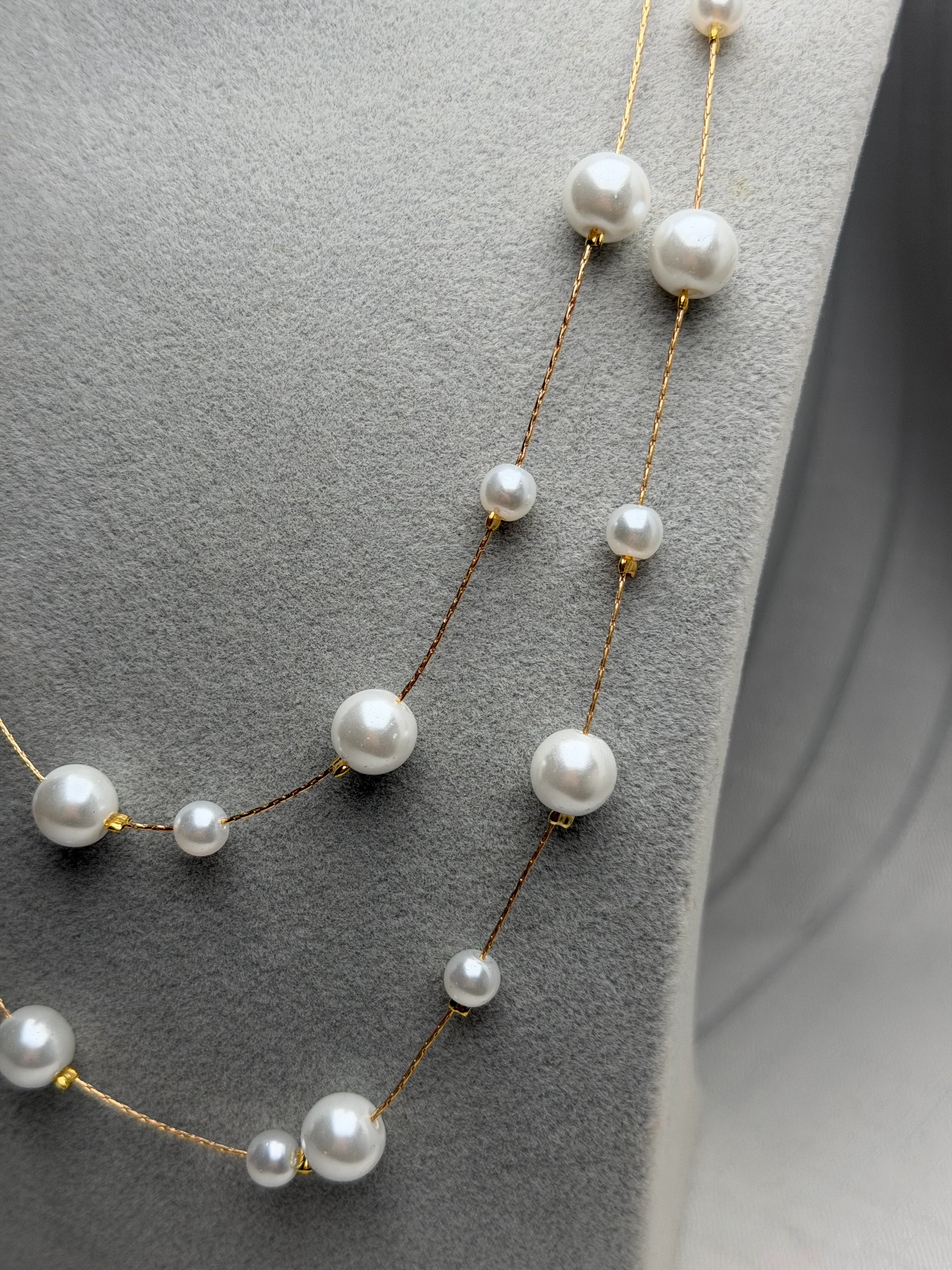 Gold Renk İkili İnci Kolye 70cm