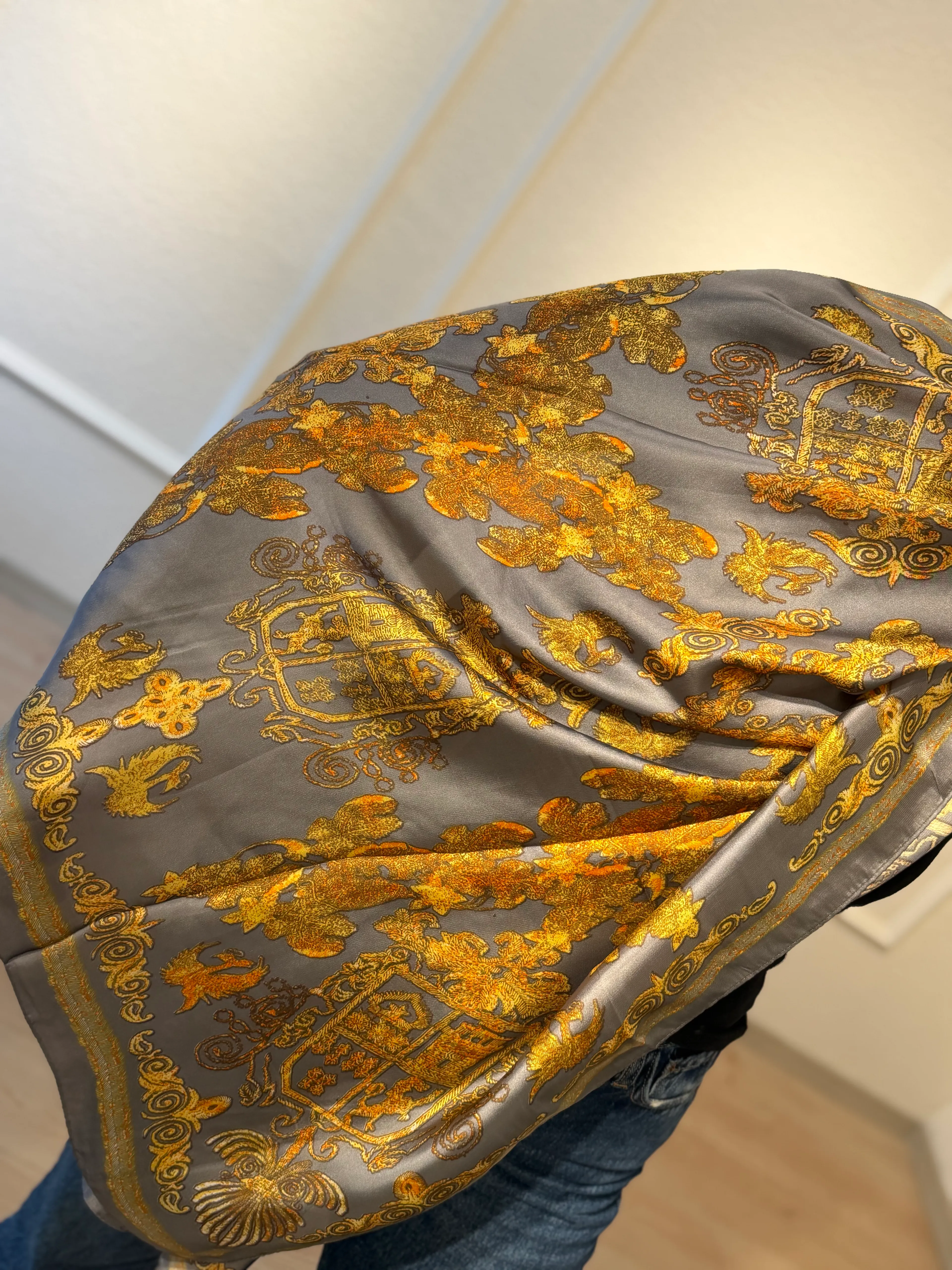 Gri Sarı Desenli Şal Fular 90*180cm