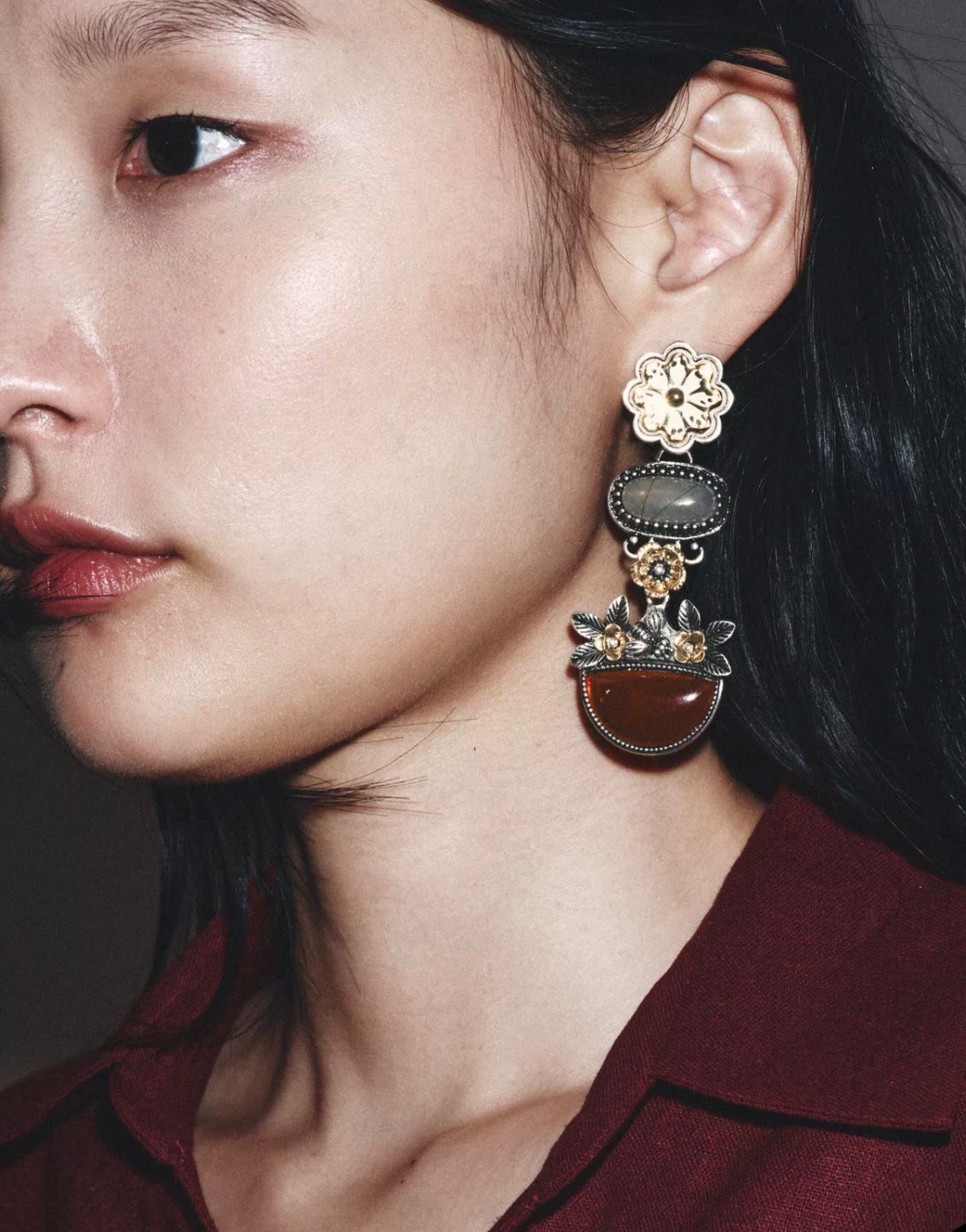 Marka Model Bordo Renk Çiçek Küpe