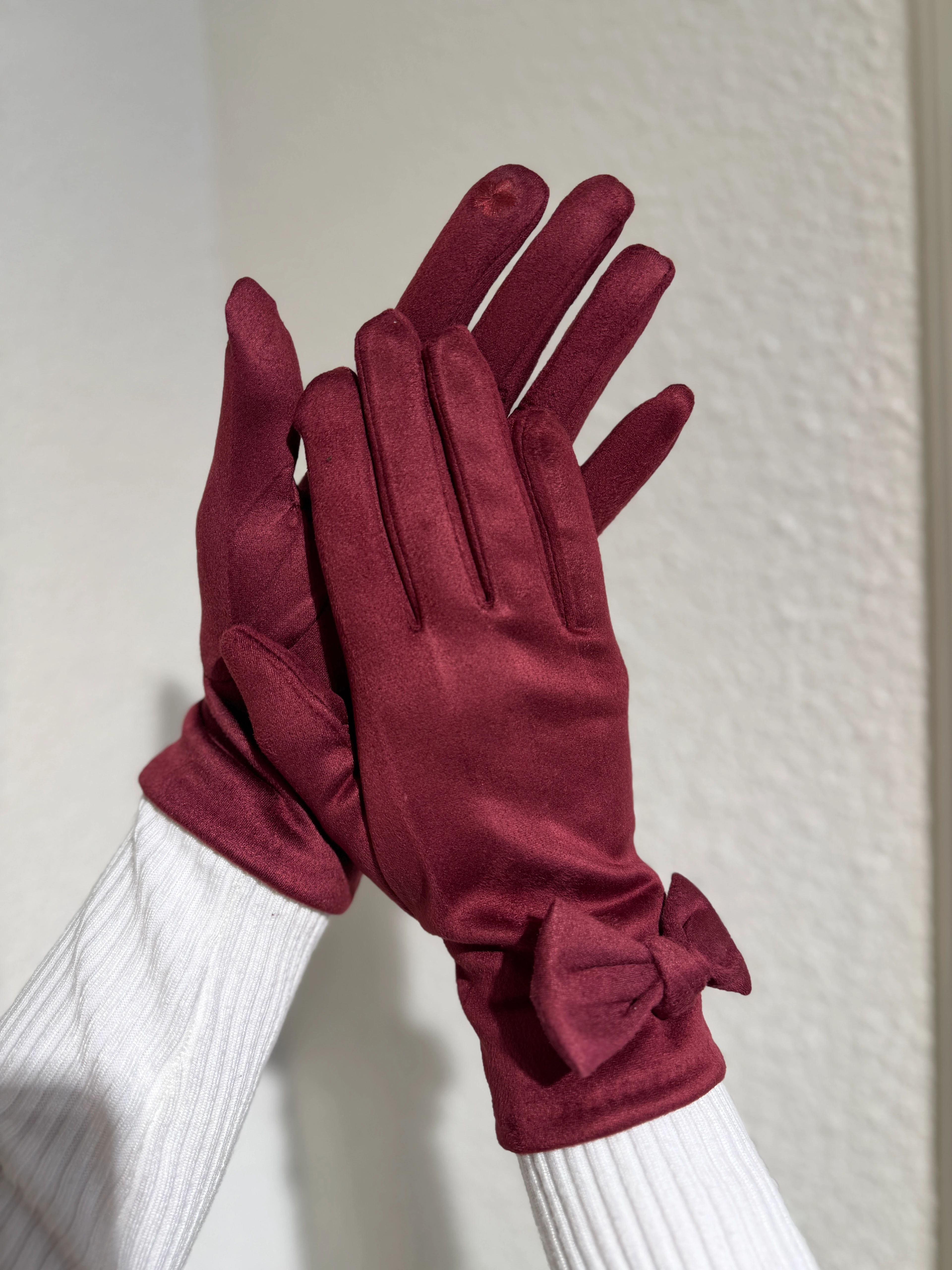 Fiyonklu Süet Bordo Eldiven