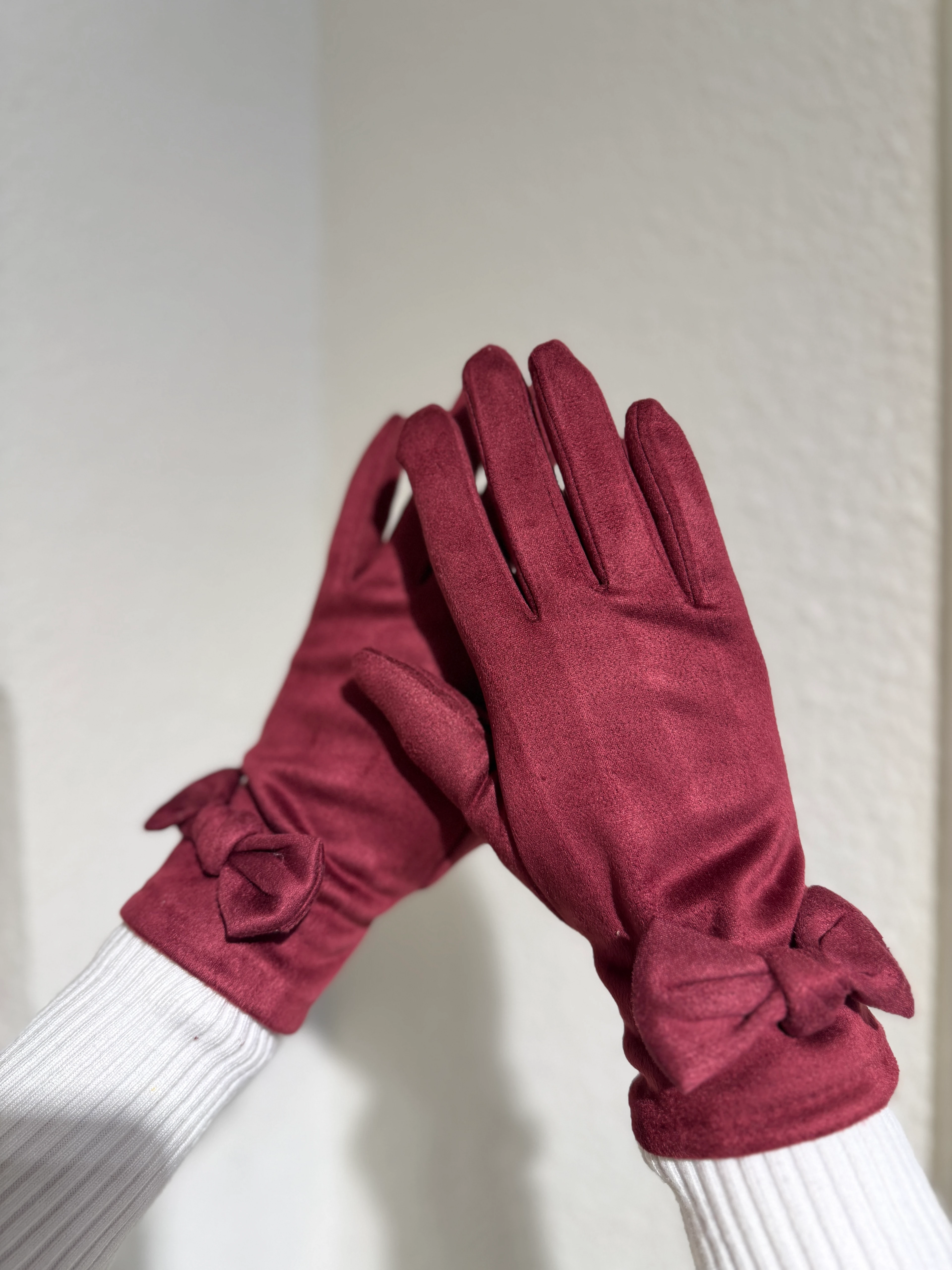 Fiyonklu Süet Bordo Eldiven