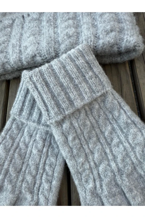 Örgü Desen Gri Bere Ve Kesik Eldiven