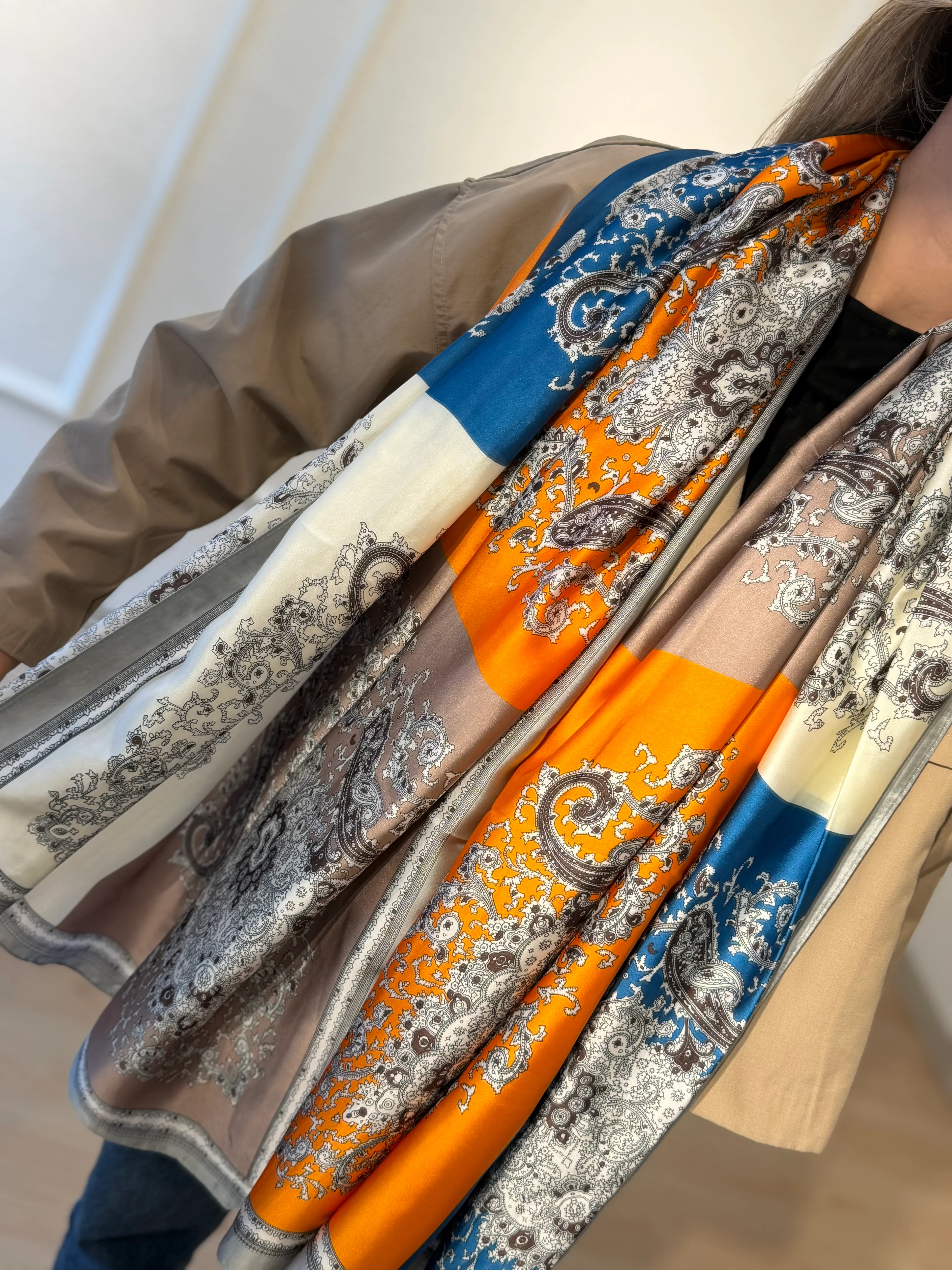 Turuncu Detay Renkli Şal Fular 90*180cm