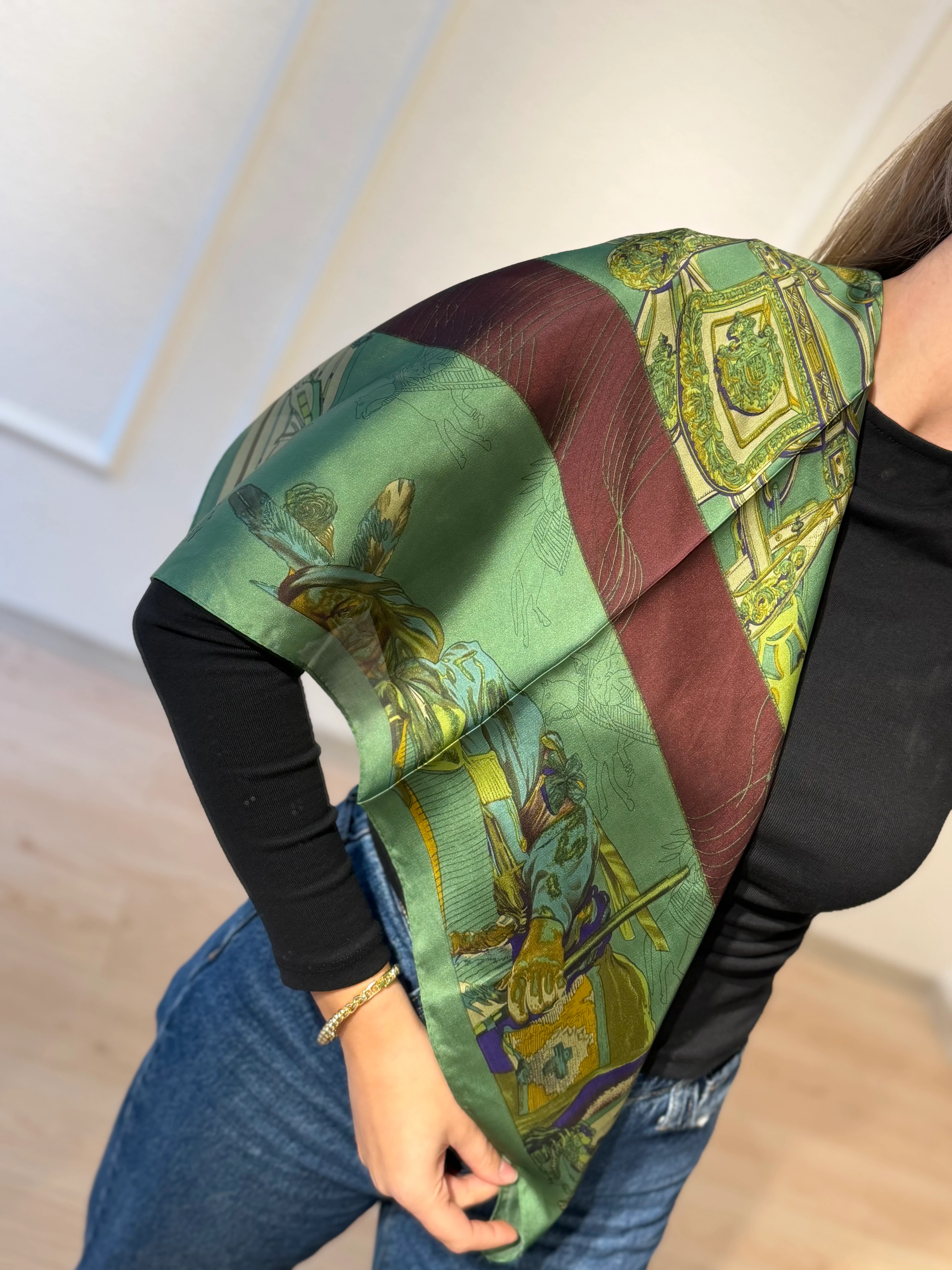 Yeşil Kahve Detay Fular 70*70cm