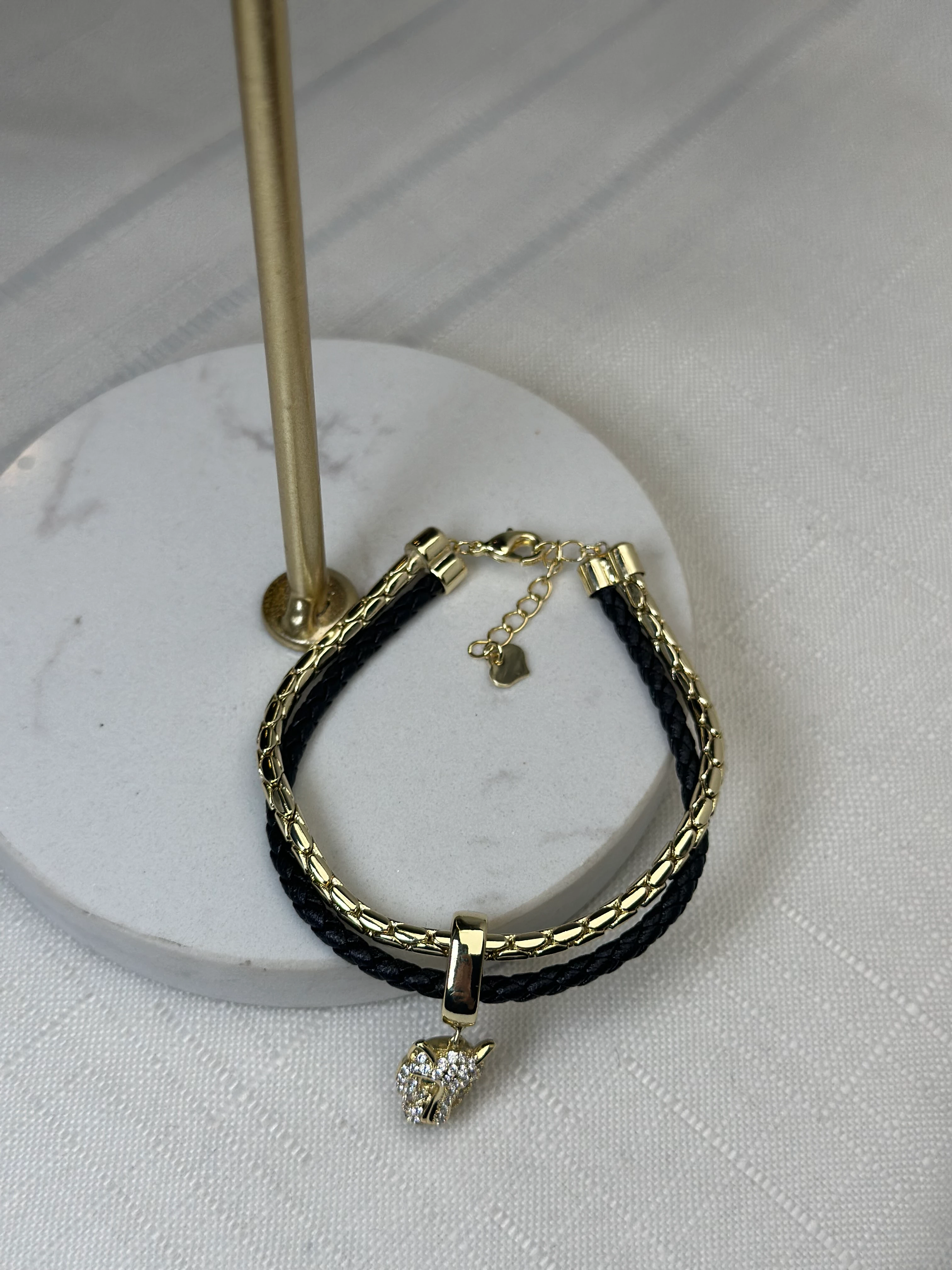 Özel Seri Deri Kordon Detay İkili Kaplan Bileklik