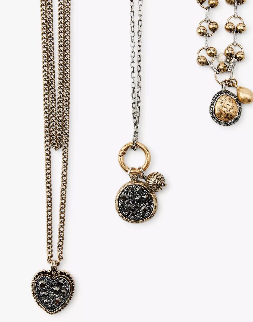 Marka Model Çift Renk Kalp Detay Üçlü Kolye