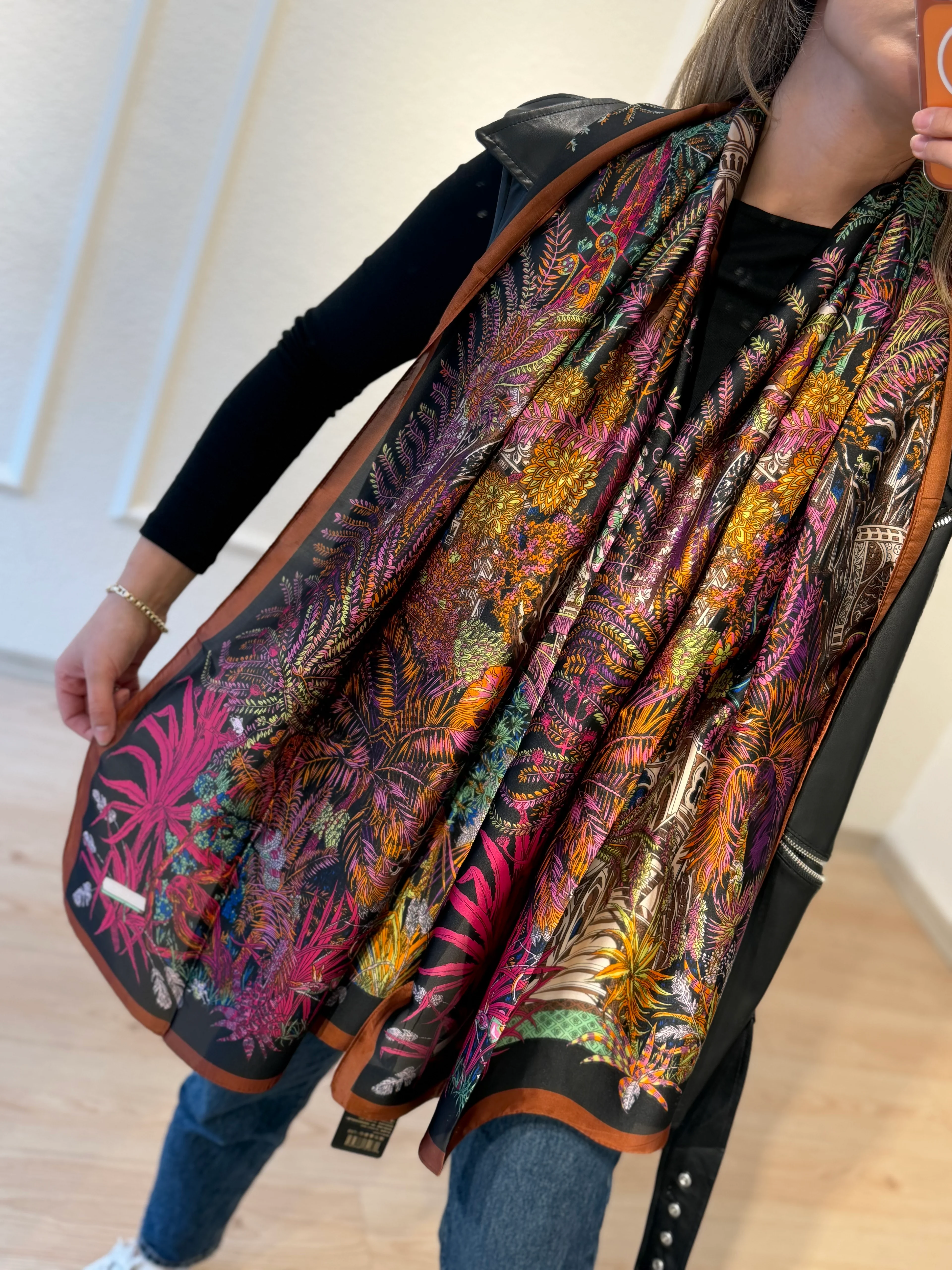 Mor Renk Çiçek Desen Fular Şal 90*180cm 