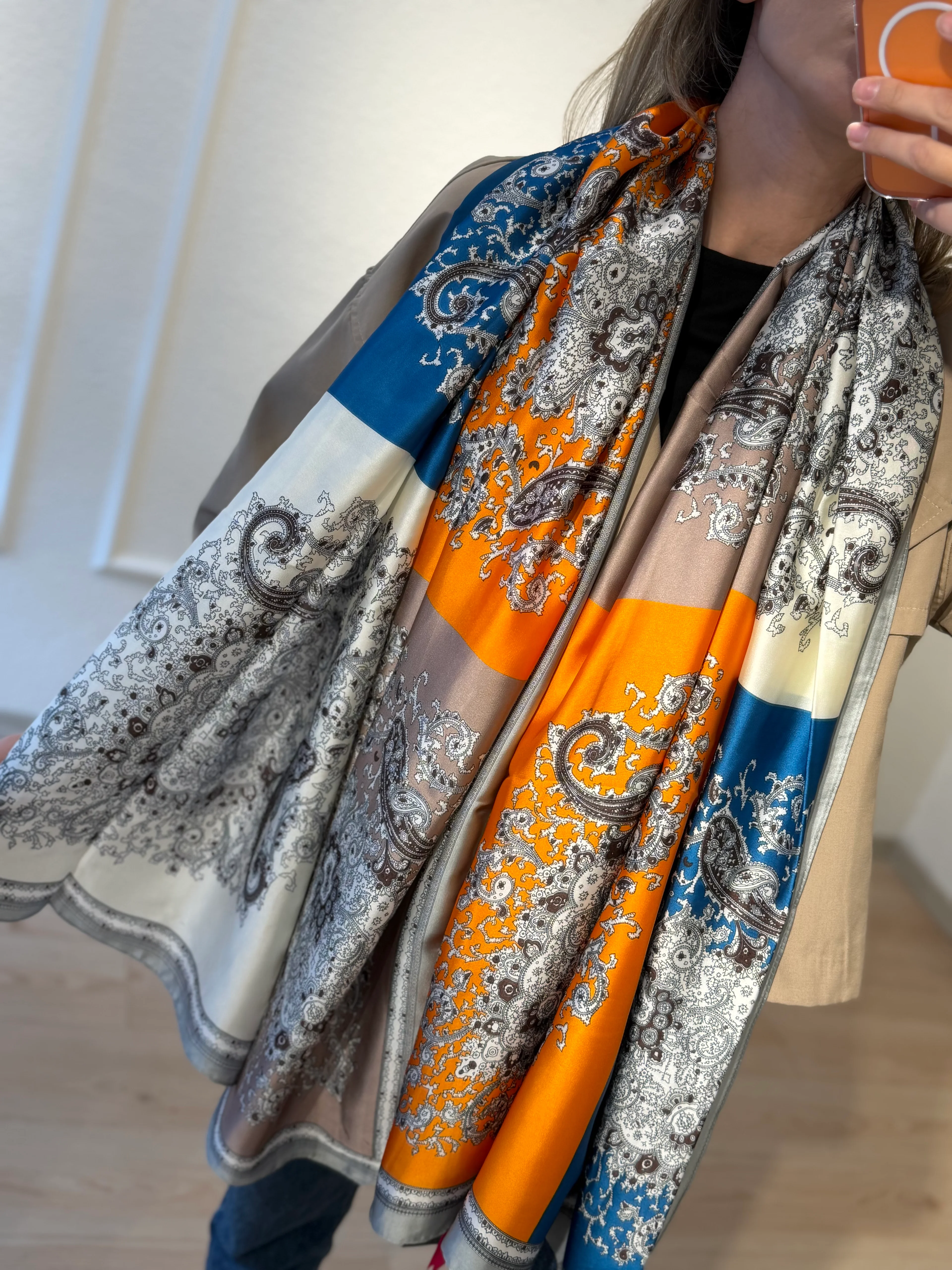 Turuncu Detay Renkli Şal Fular 90*180cm