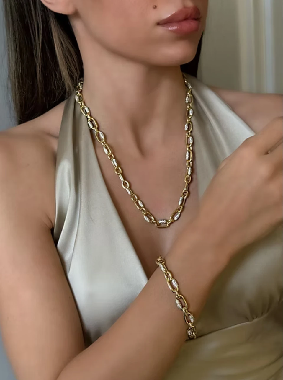 Xuping 14k Zirkon Taş Zincir Set