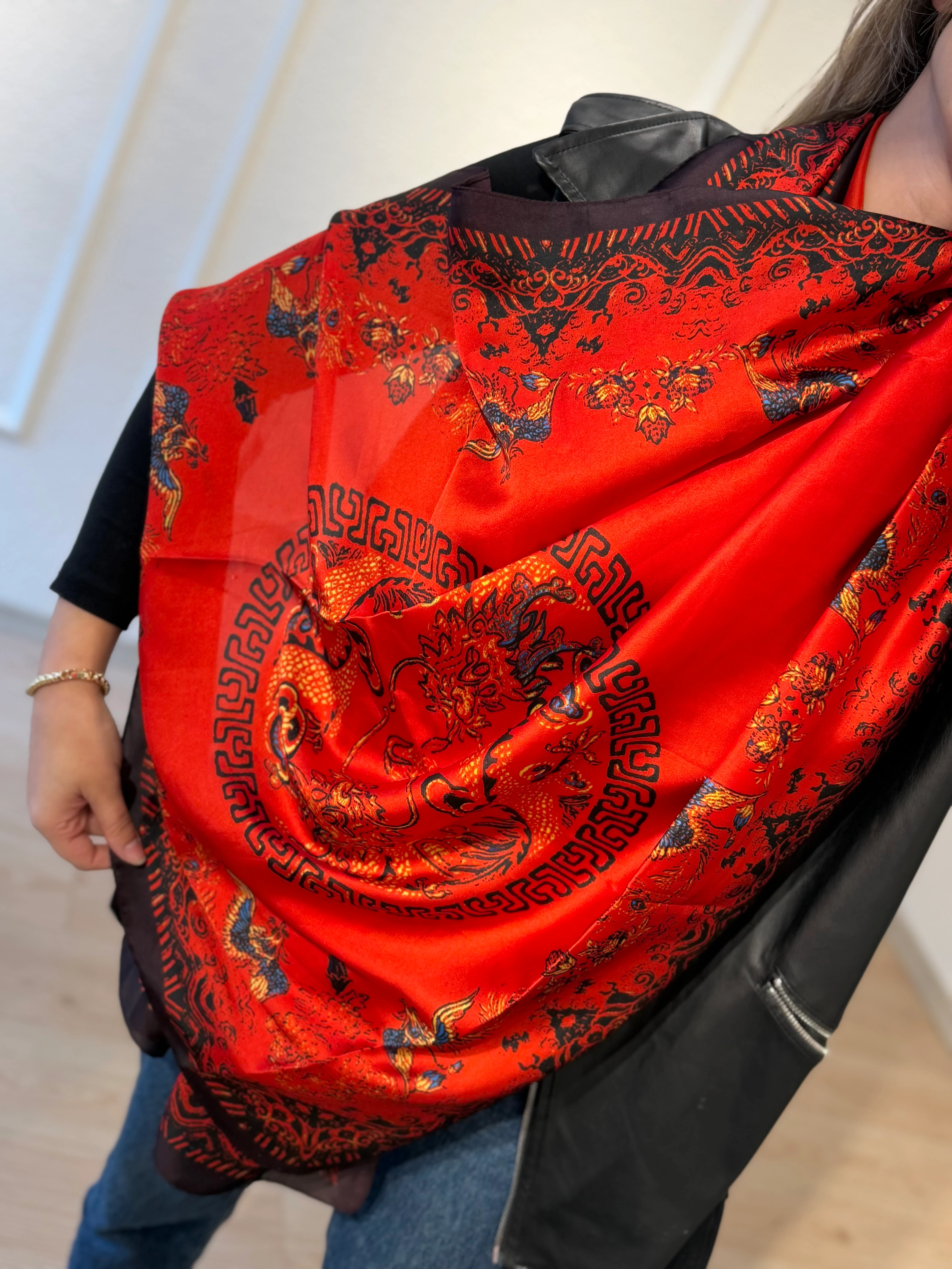 Kırmızı Desenli Fular Şal 90*180cm