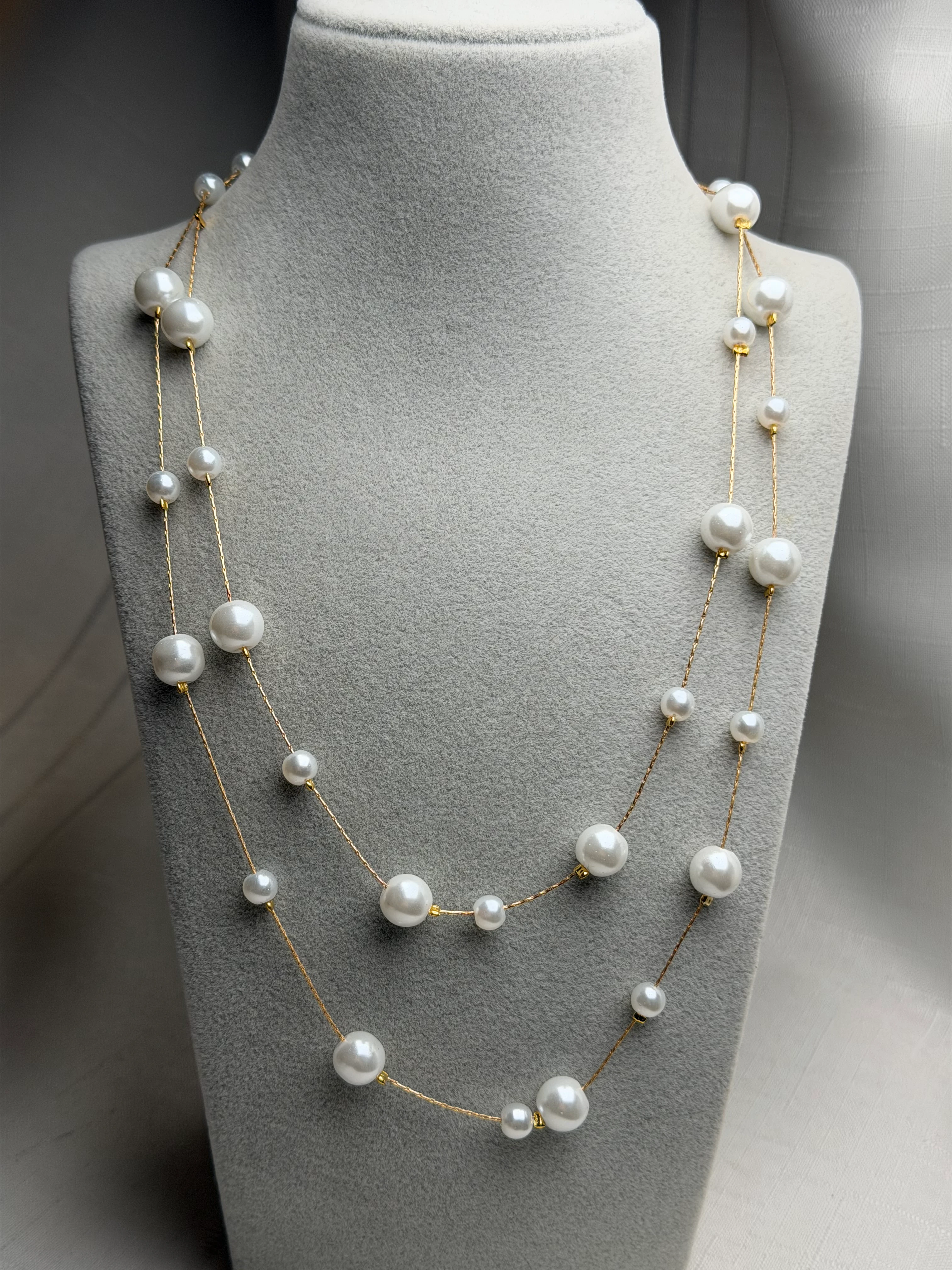 Gold Renk İkili İnci Kolye 70cm