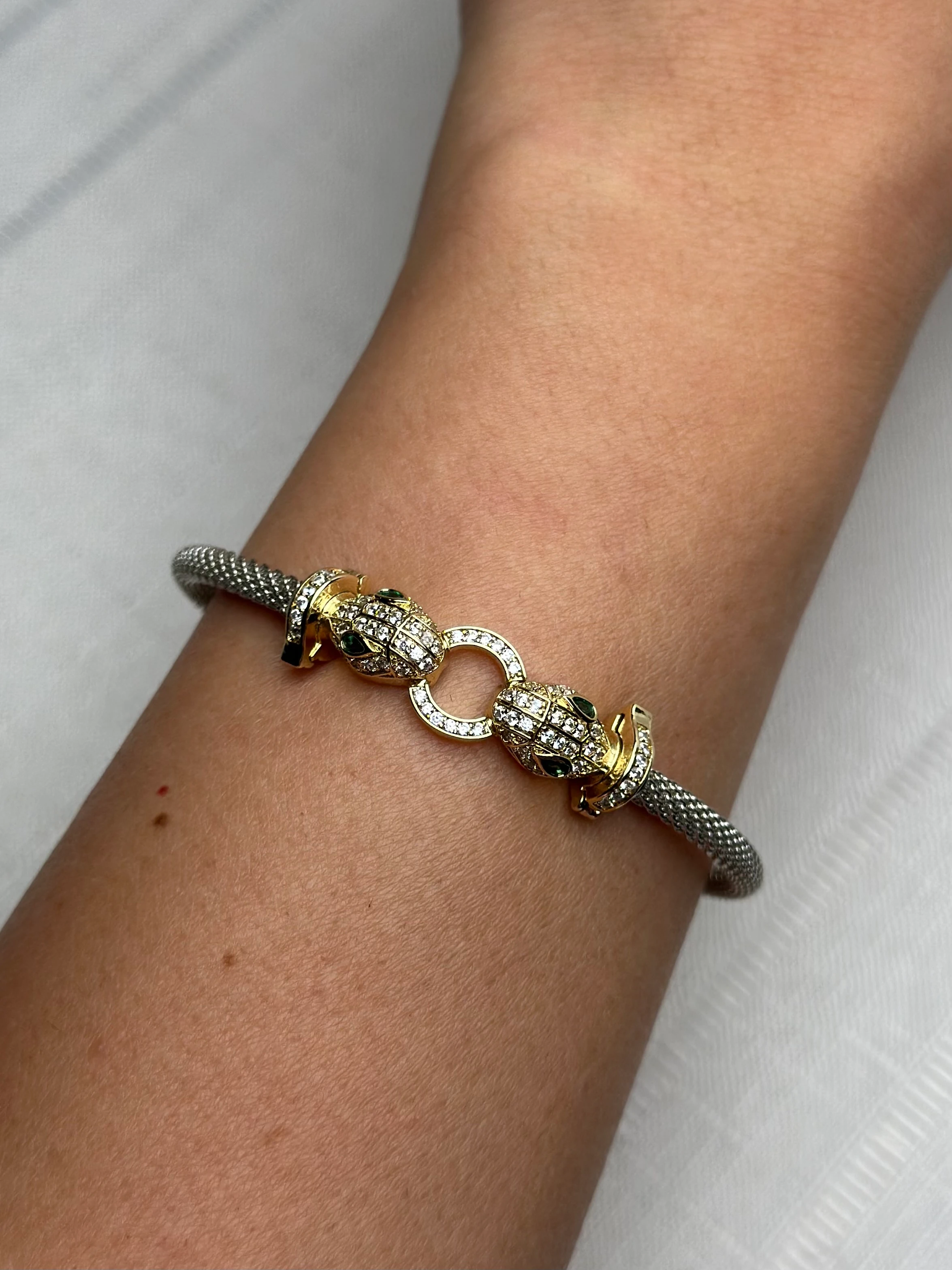 Özel Seri Taşlı Çift Renk Yılan Detay Kelepçe