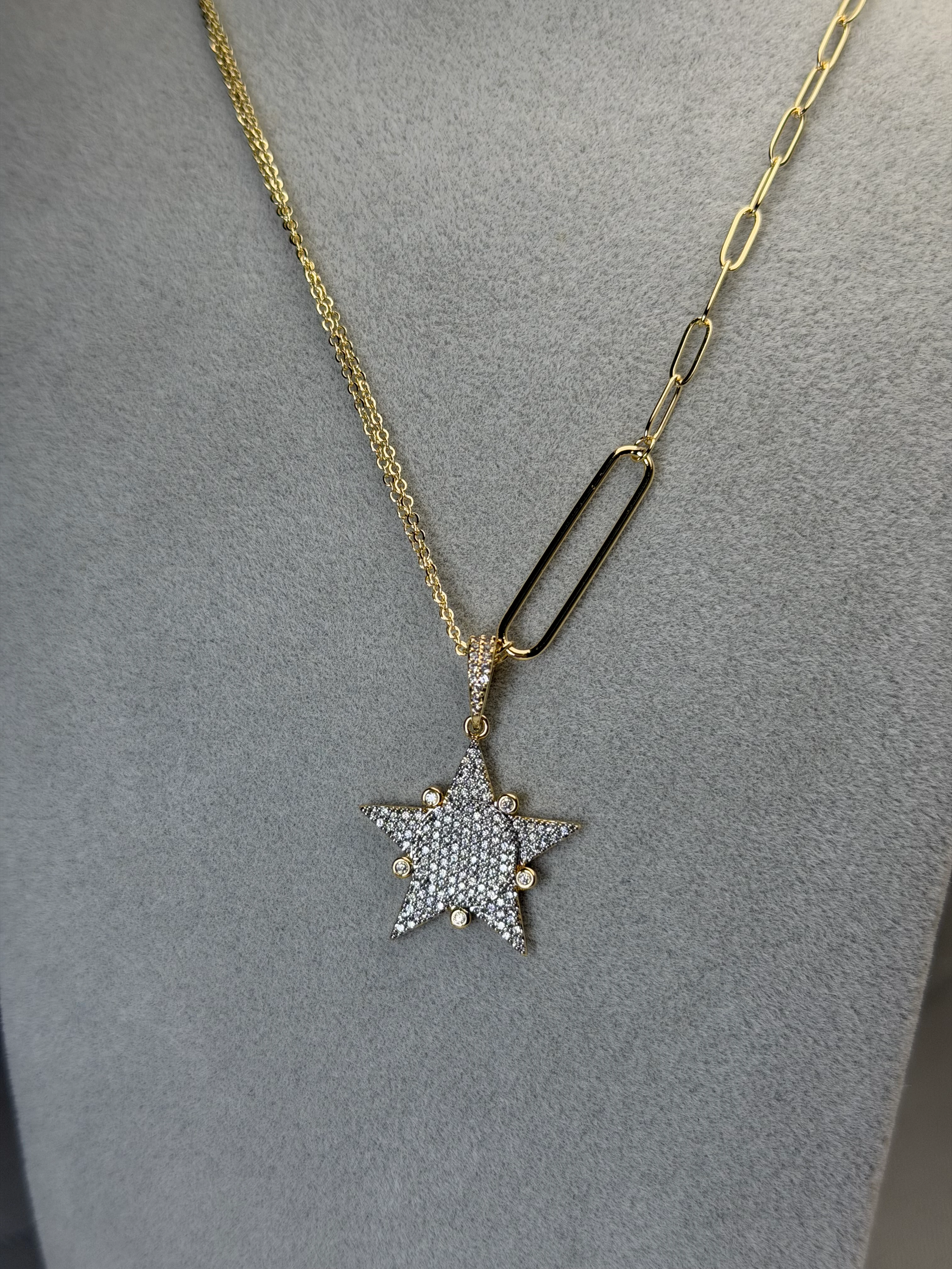 Özel Seri Gold Renk Mix Zincir Yıldız Kolye