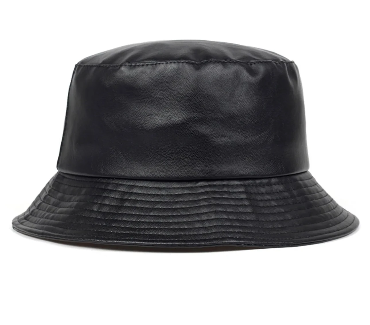 Siyah Deri Bucket Şapka