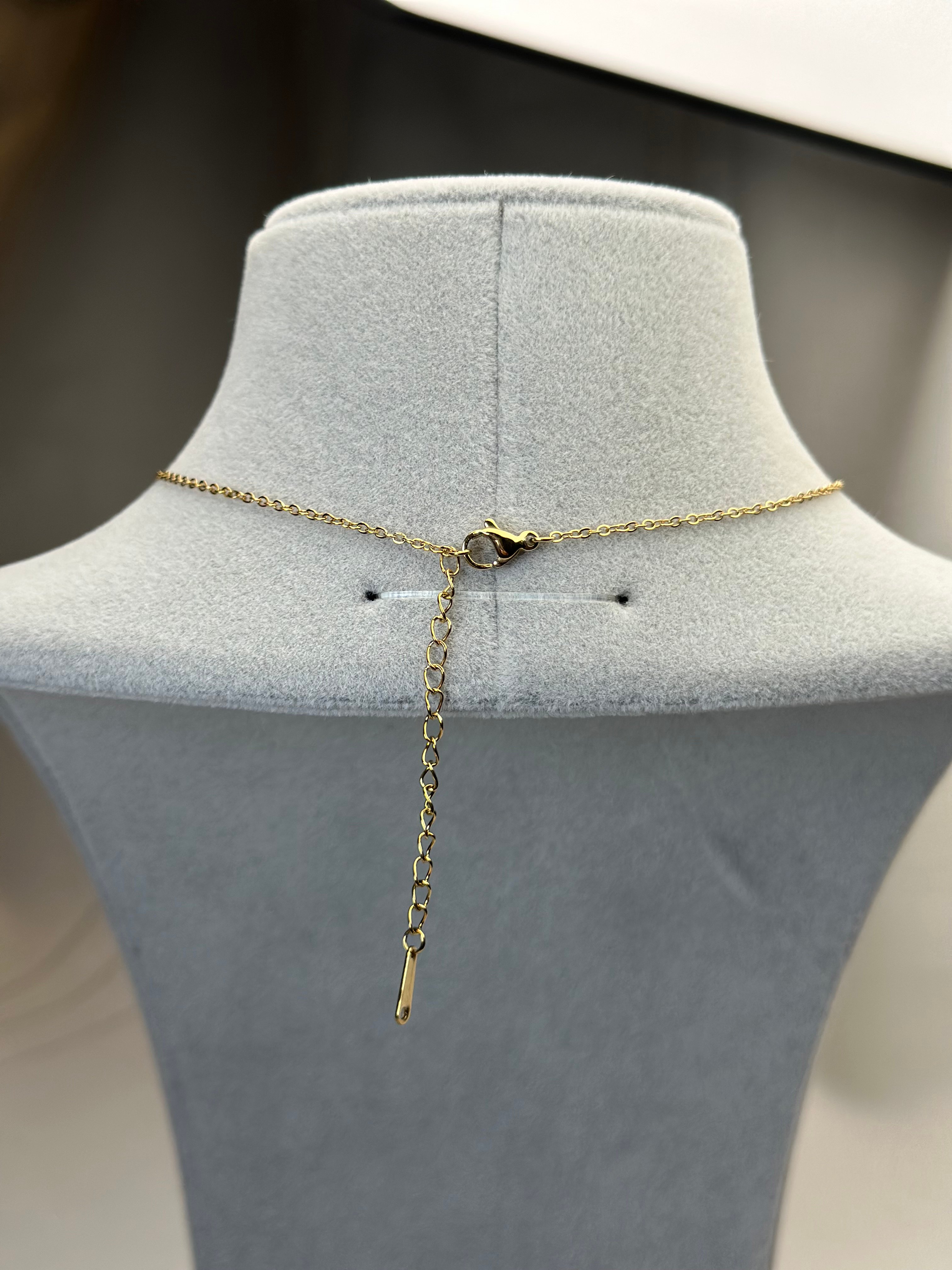 Çelik Gold Renk Yeşil Taş Anka Kuşu Kolye