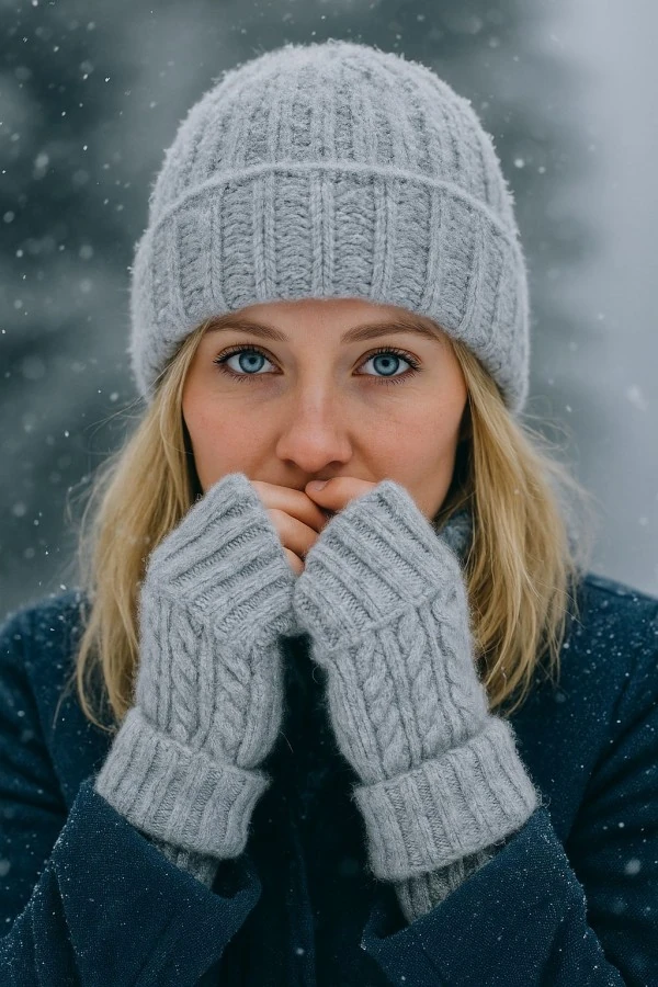 Örgü Desen Gri Bere Ve Kesik Eldiven