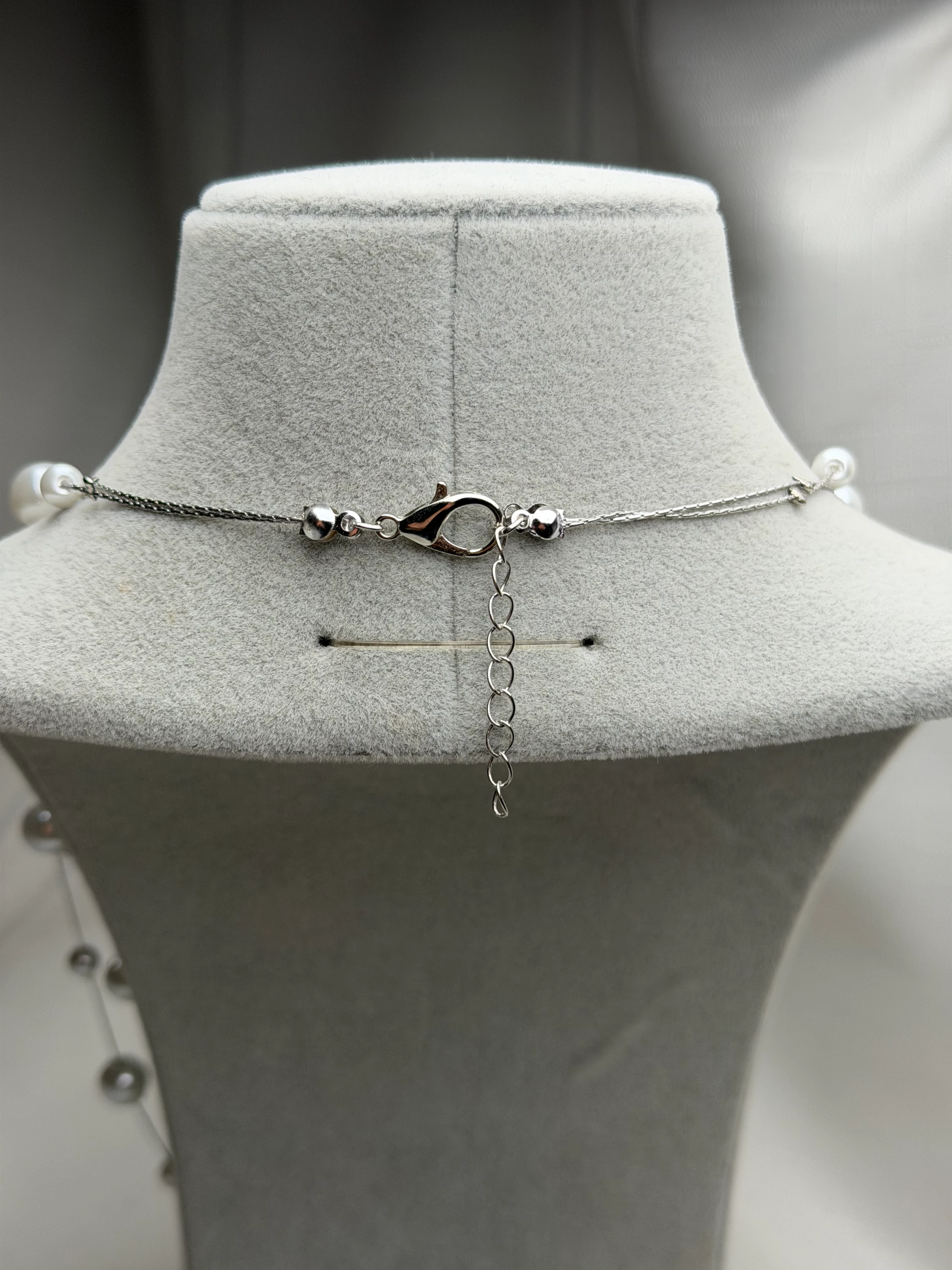 Gümüş Renk İkili İnci Kolye 70cm