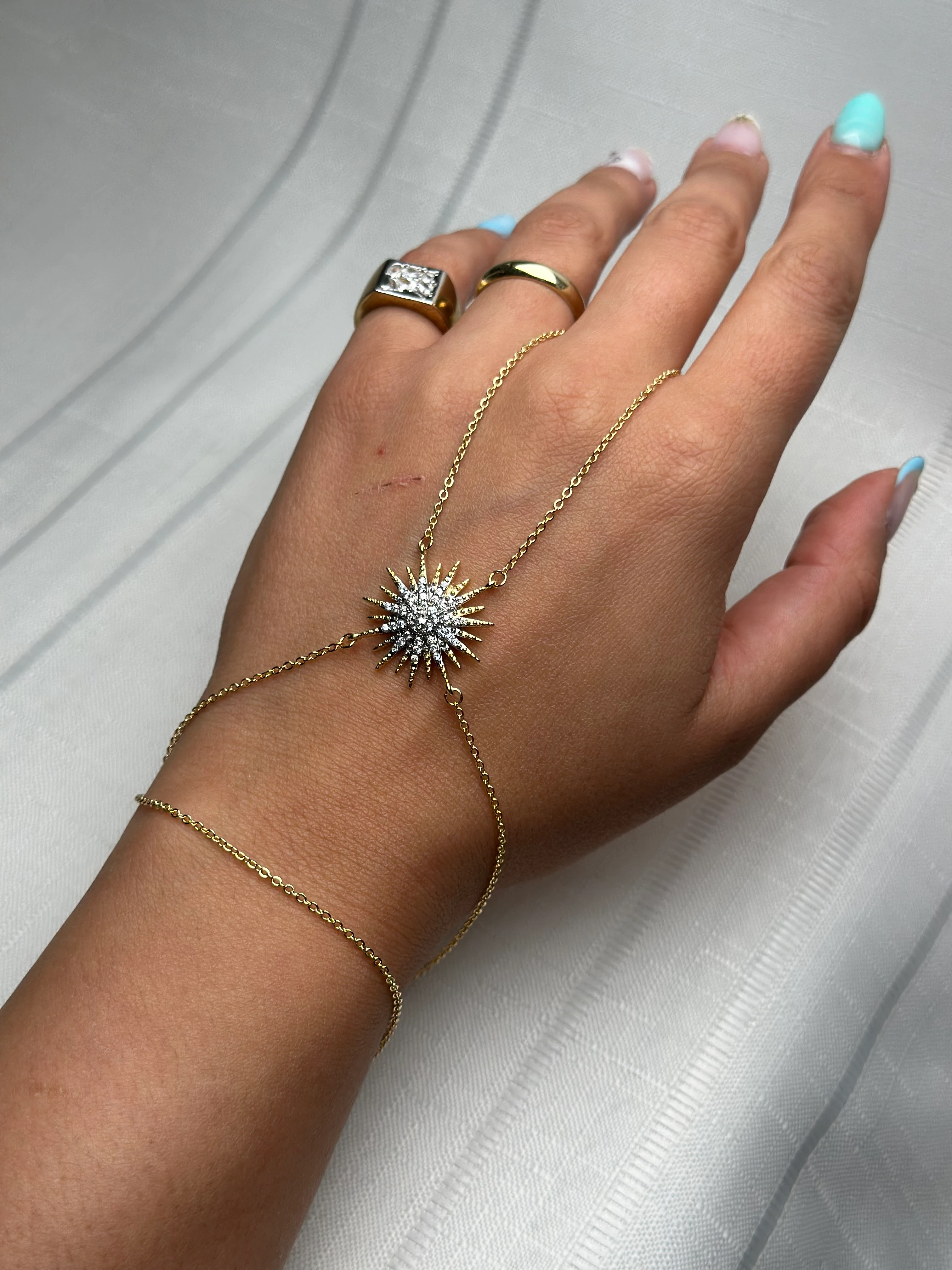 Özel Seri Gümüş Taşlı Gold Zincir Güneş Şahmeran