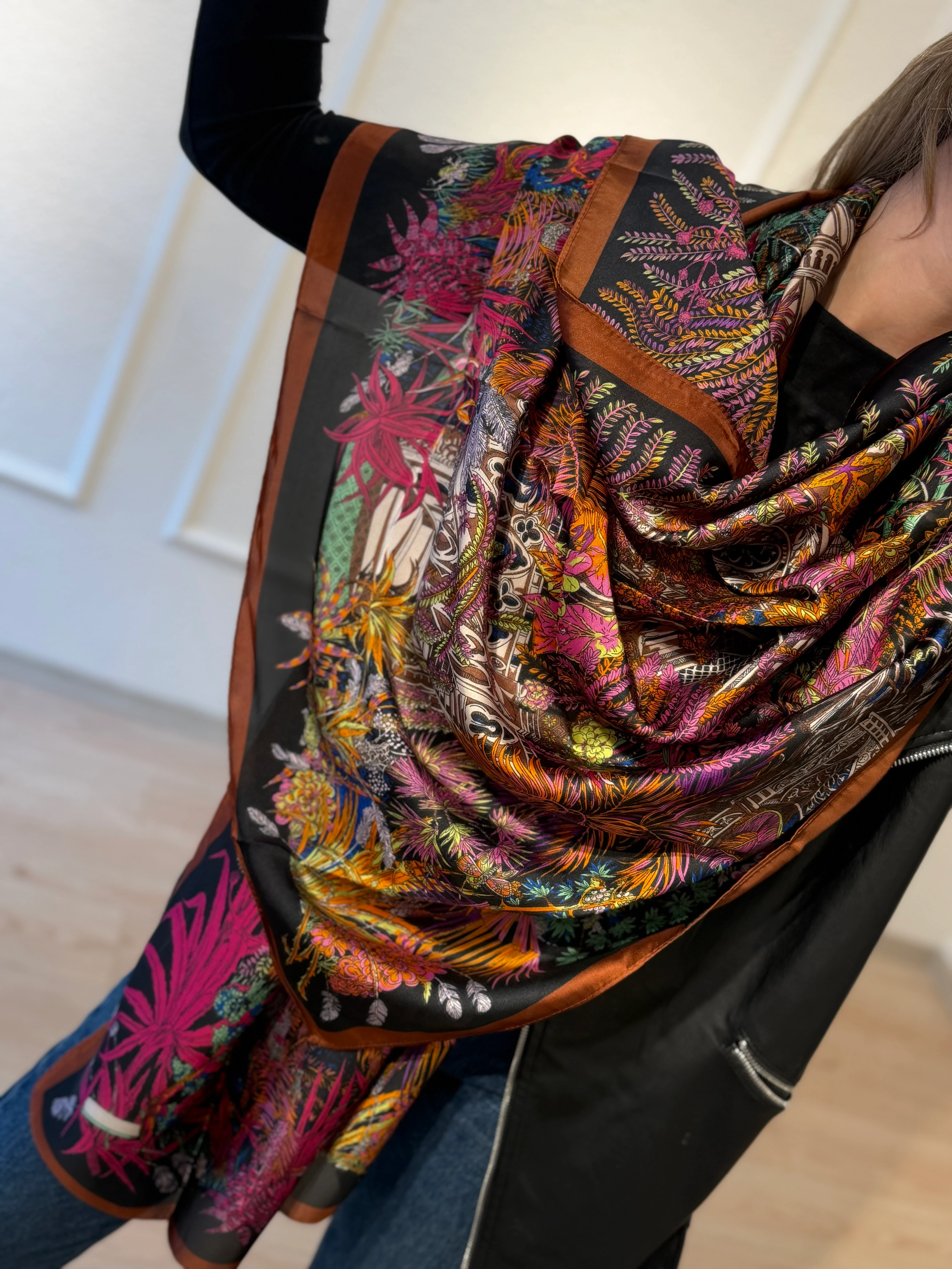 Mor Renk Çiçek Desen Fular Şal 90*180cm 